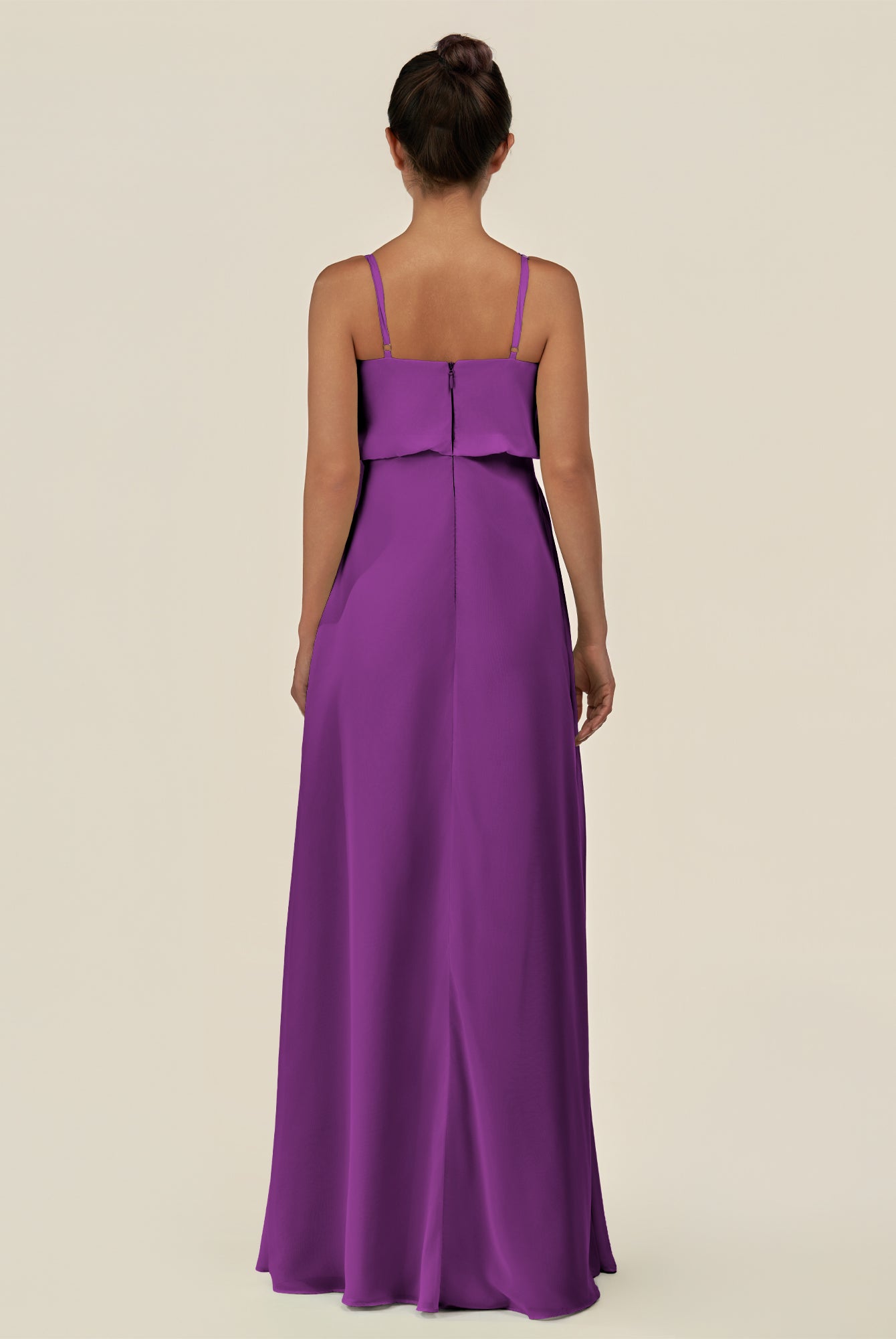 KissDress-Alix Amethyst A Line Chiffon V Neck Ruffled Overlay Long Bridesmaid Dress