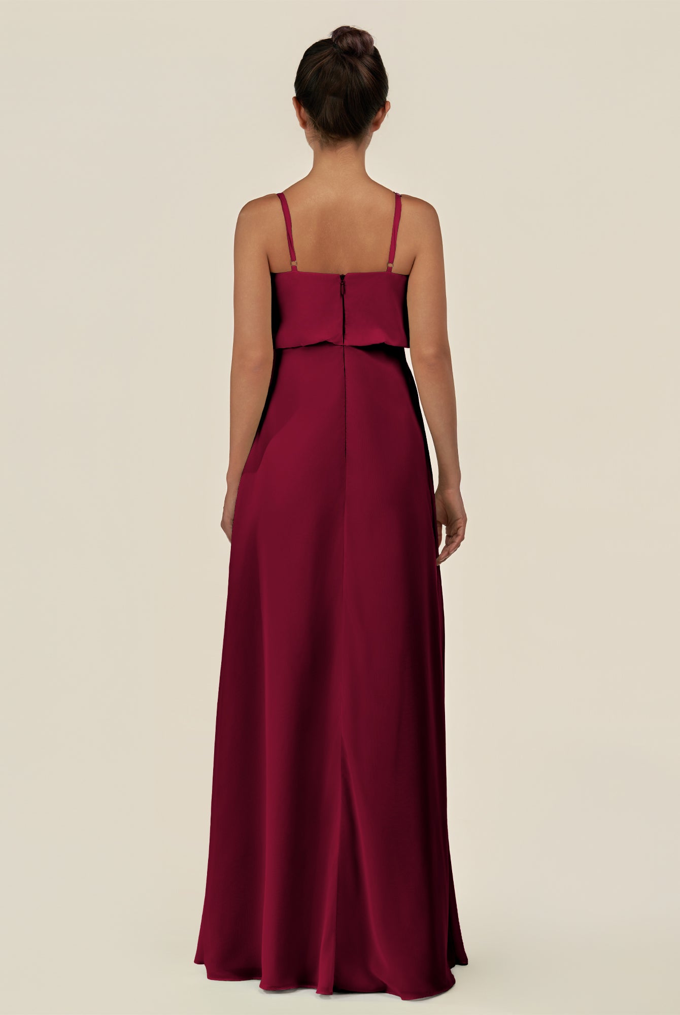 KissDress-Alix Berry A Line Chiffon V Neck Ruffled Overlay Long Bridesmaid Dress