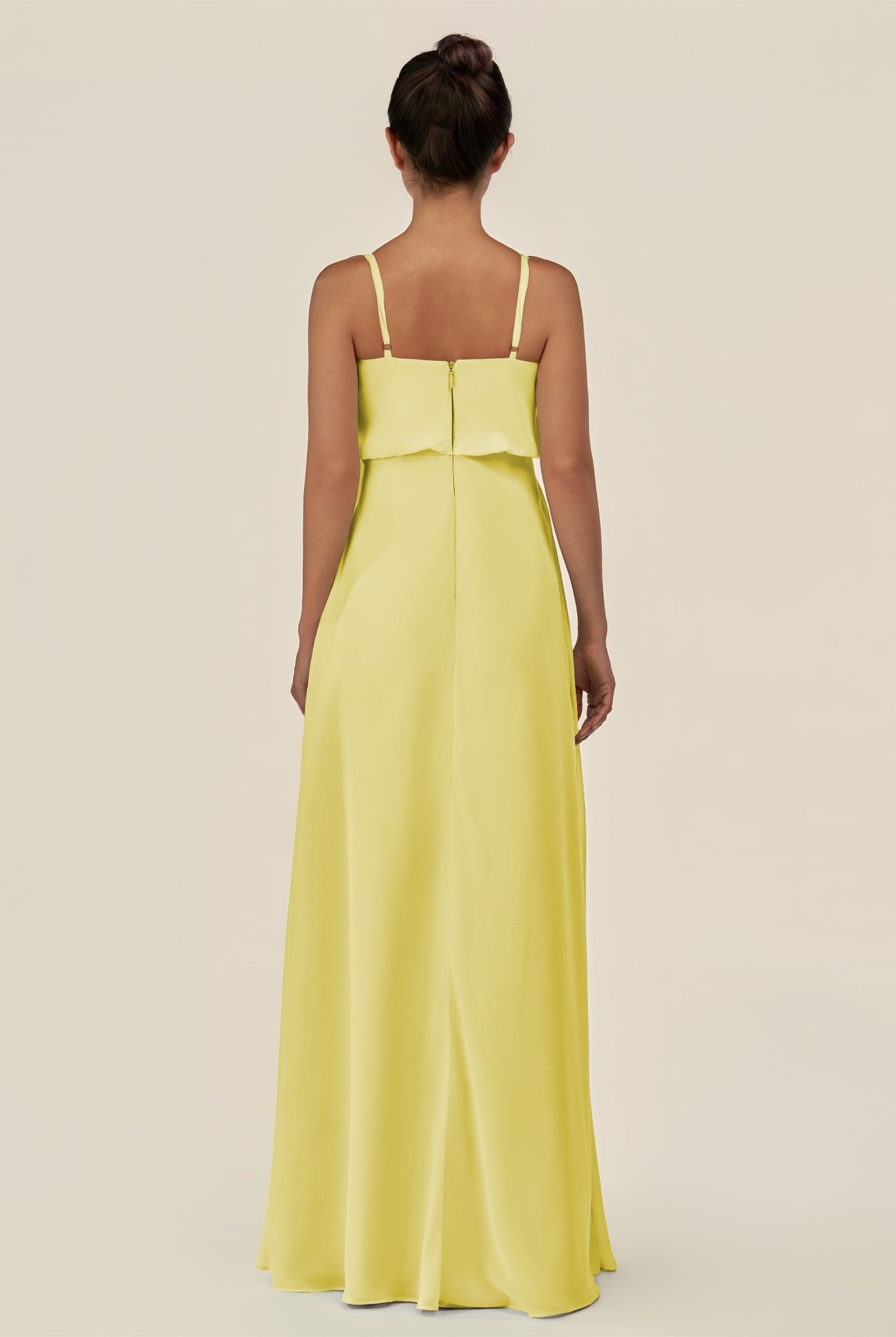 KissDress-Alix Buttercup A Line Chiffon V Neck Ruffled Overlay Long Bridesmaid Dress