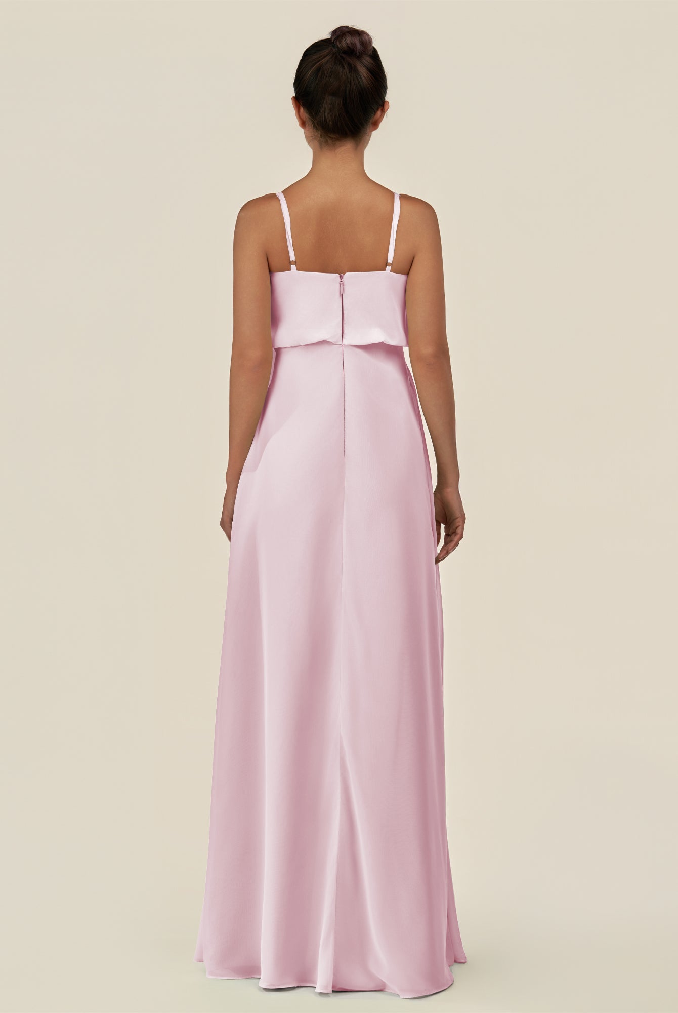 KissDress-Alix Candy Pink A Line Chiffon V Neck Ruffled Overlay Long Bridesmaid Dress