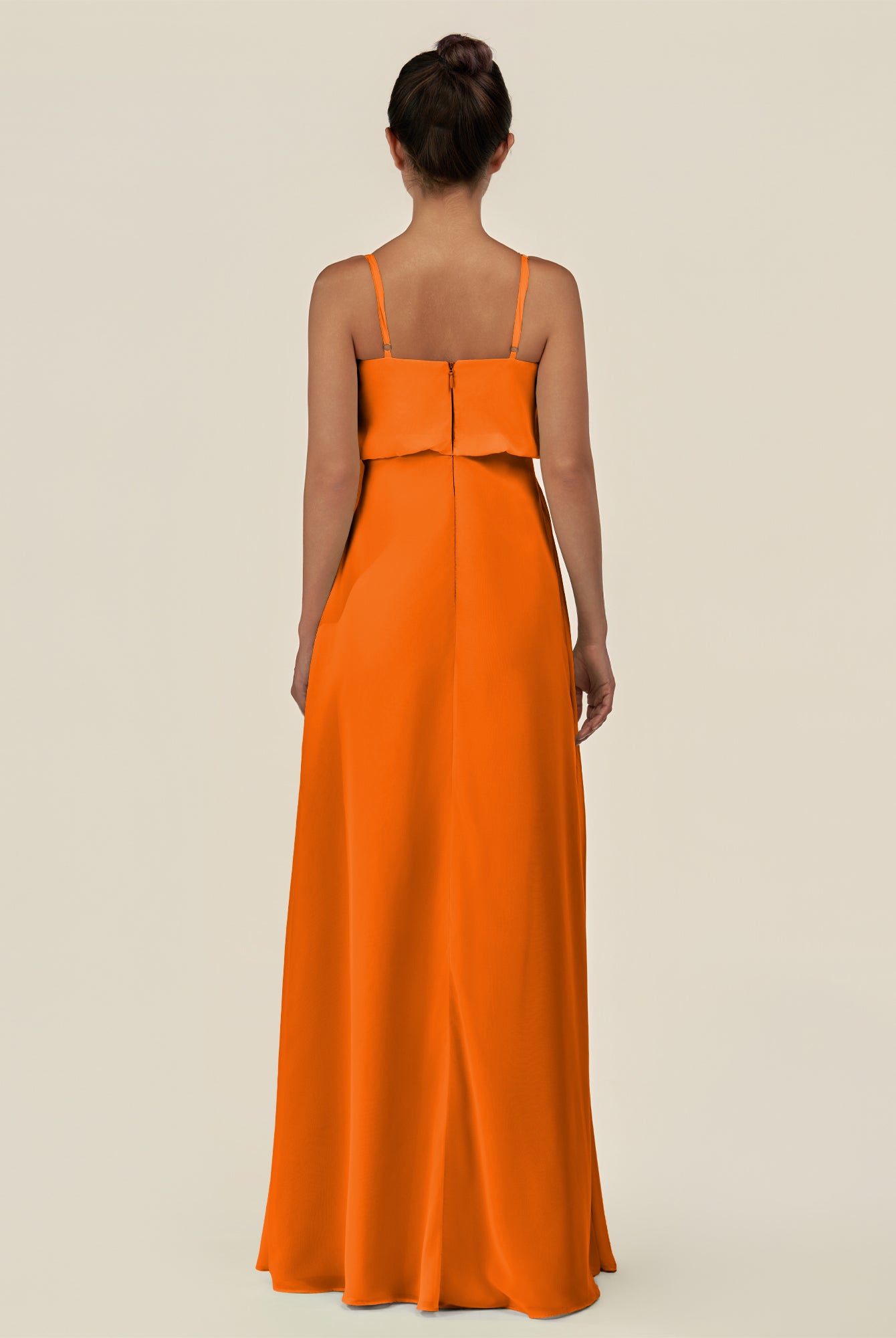 KissDress-Alix Cinnamon A Line Chiffon V Neck Ruffled Overlay Long Bridesmaid Dress