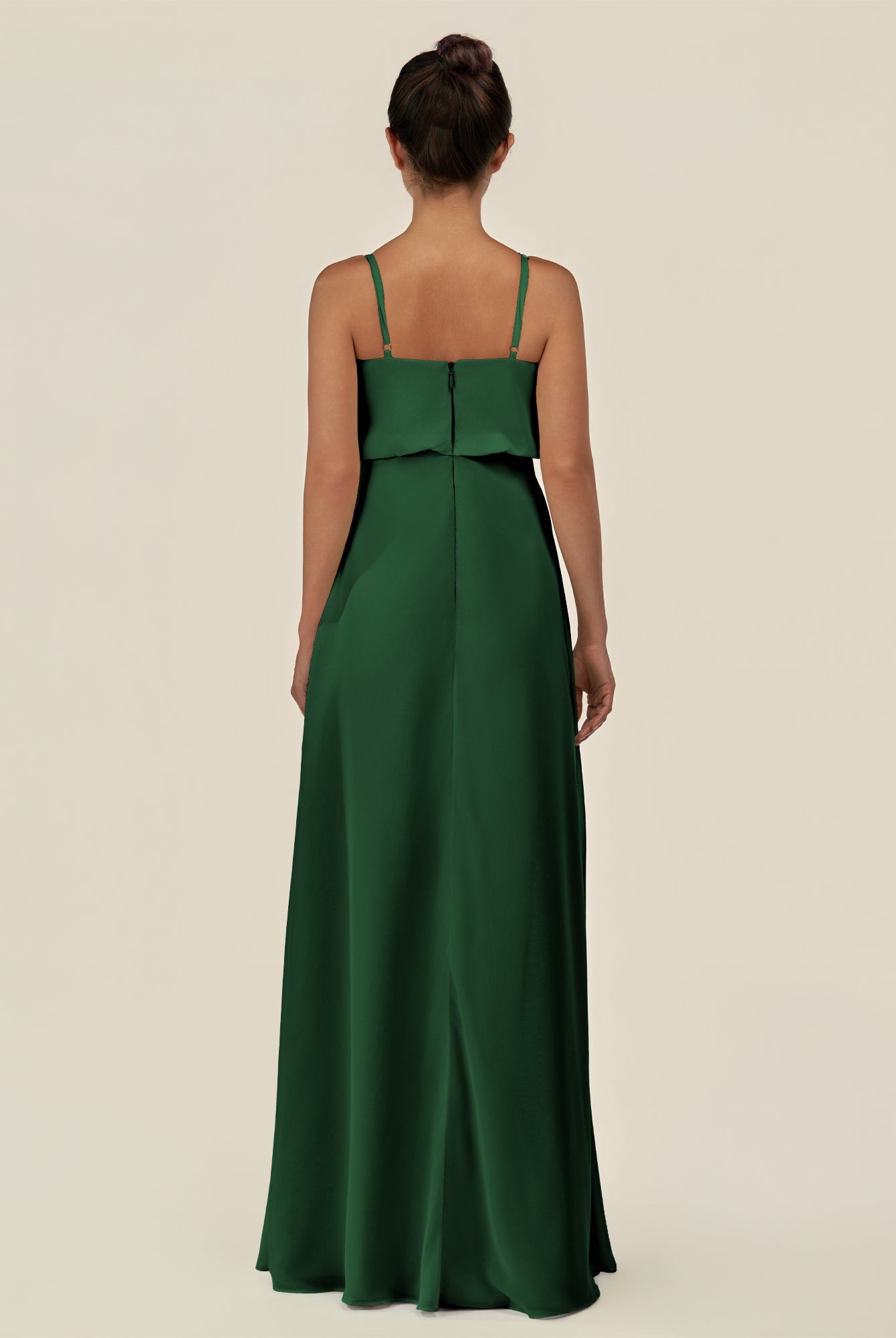 KissDress-Alix Dark Green A Line Chiffon V Neck Ruffled Overlay Long Bridesmaid Dress