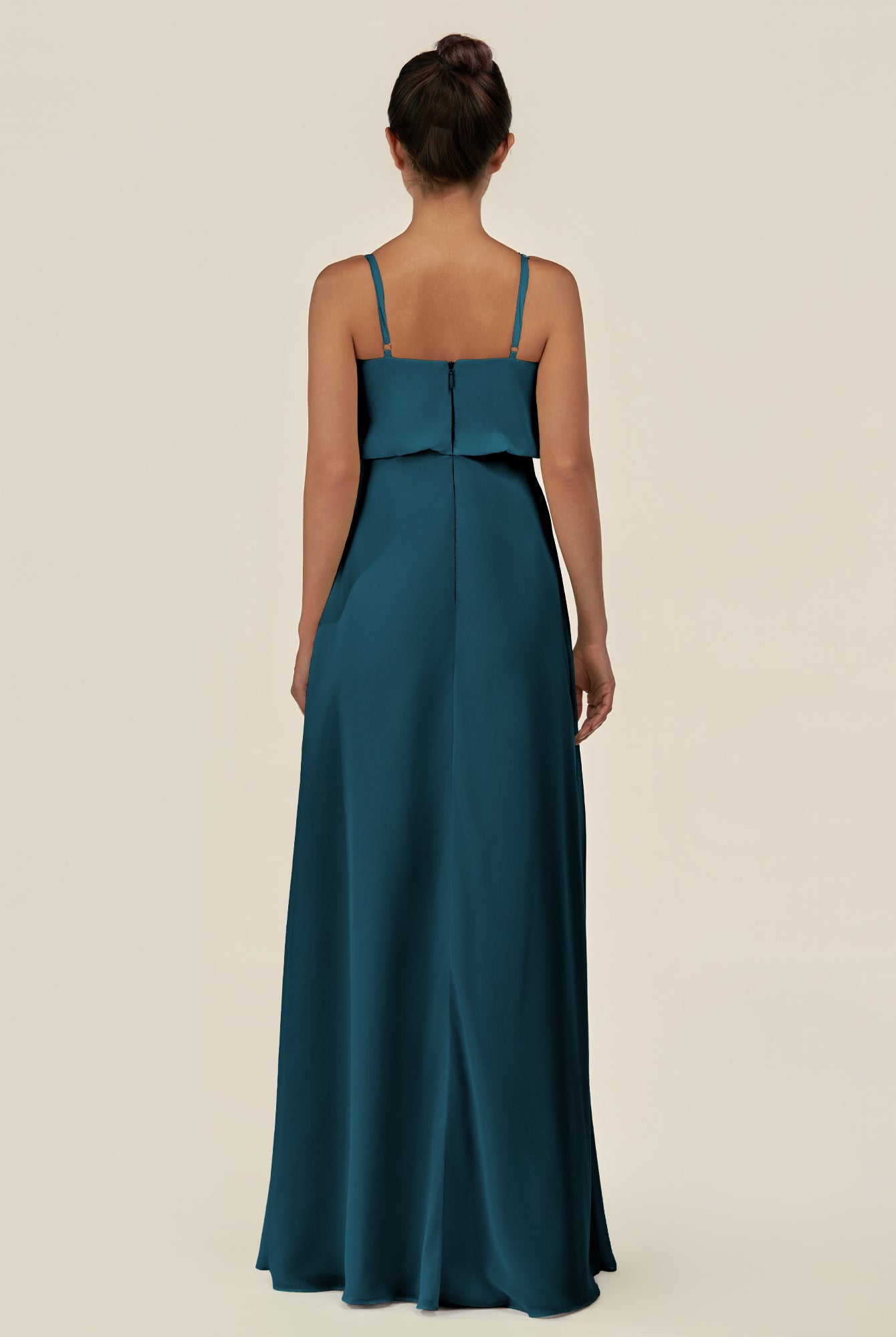KissDress-Alix Dark Teal A Line Chiffon V Neck Ruffled Overlay Long Bridesmaid Dress