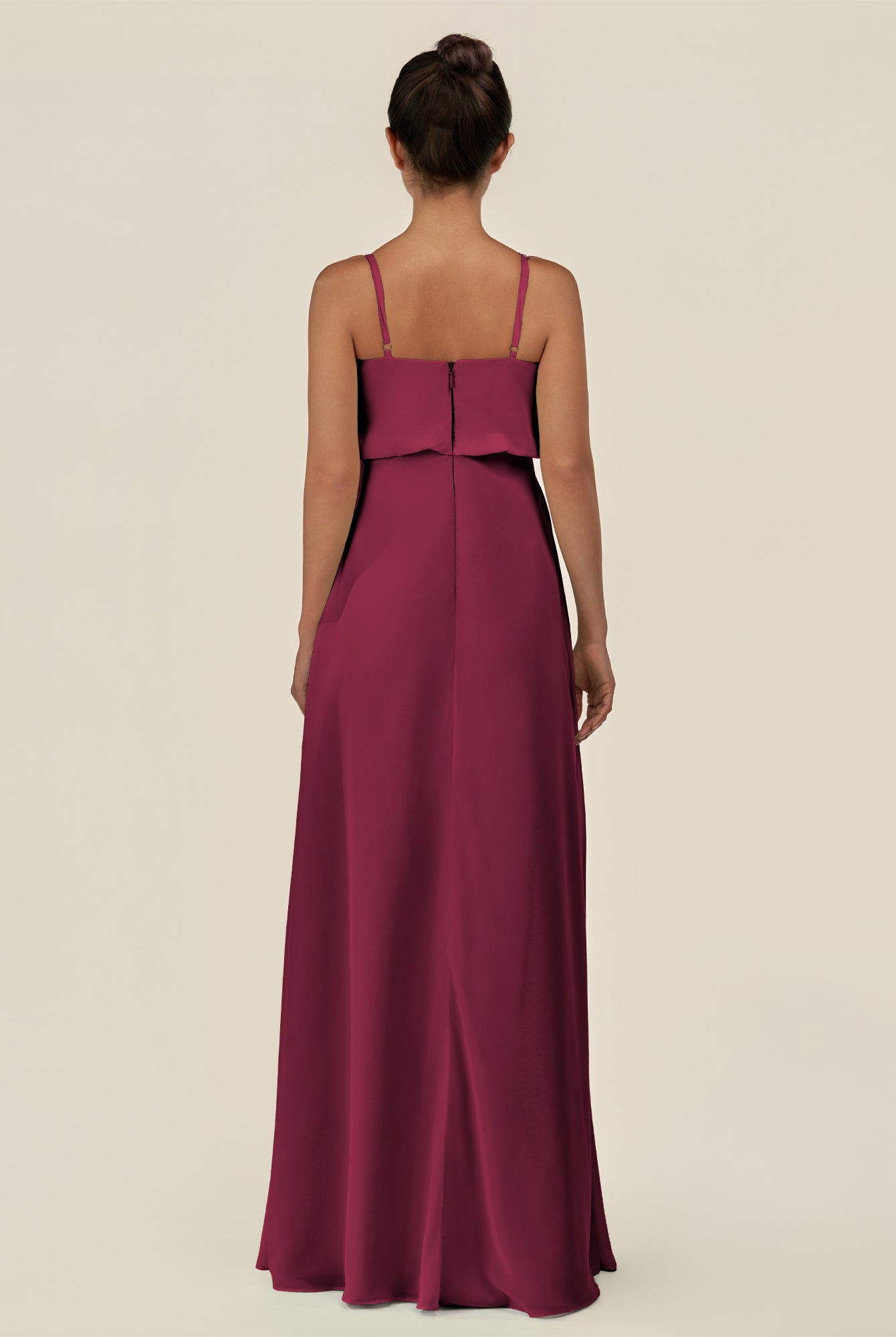KissDress-Alix Desert Rose A Line Chiffon V Neck Ruffled Overlay Long Bridesmaid Dress