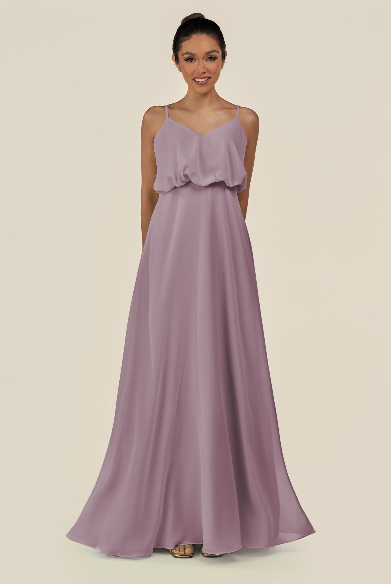 KissDress-Alix Dusk A Line Chiffon V Neck Ruffled Overlay Long Bridesmaid Dress