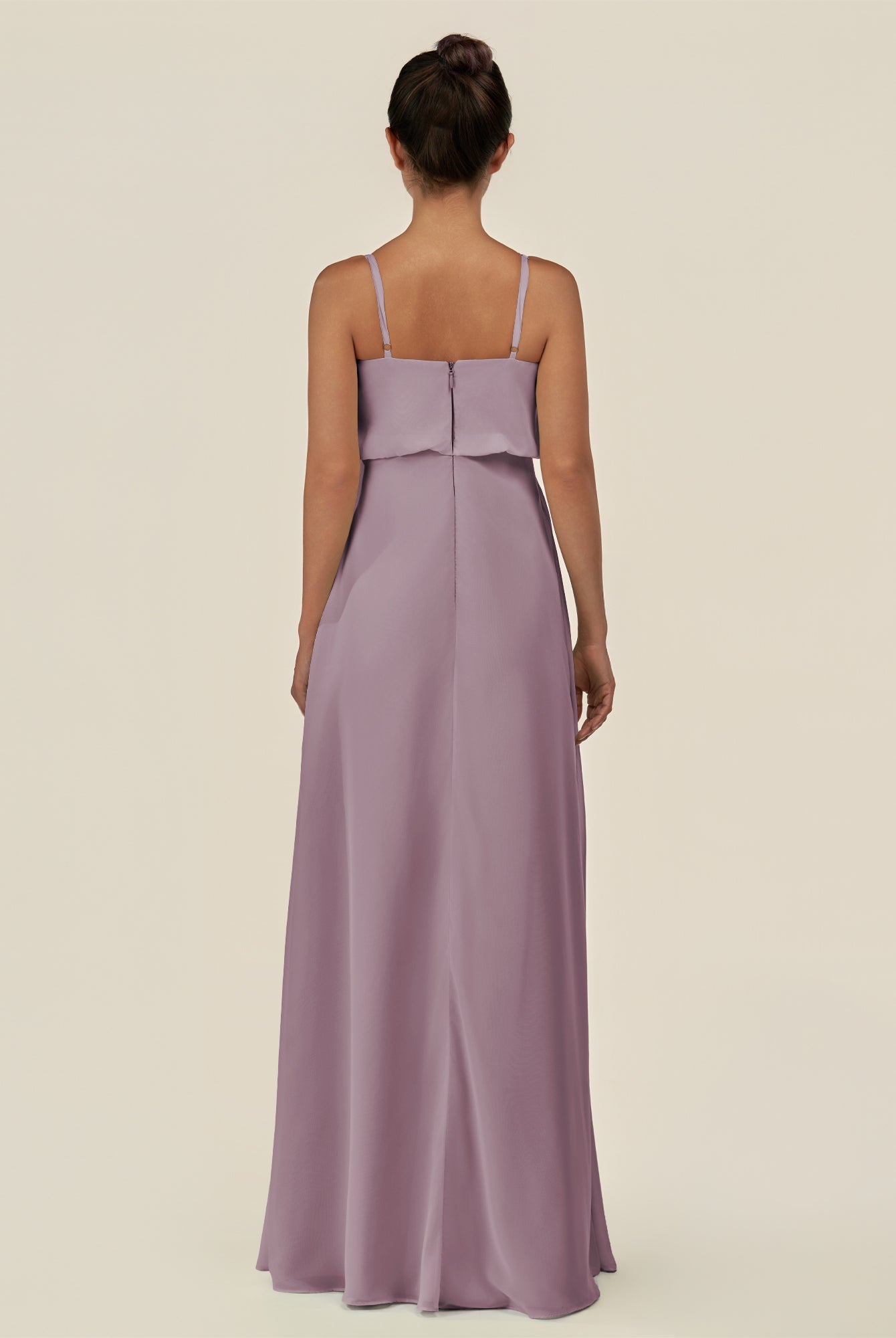 KissDress-Alix Dusk A Line Chiffon V Neck Ruffled Overlay Long Bridesmaid Dress