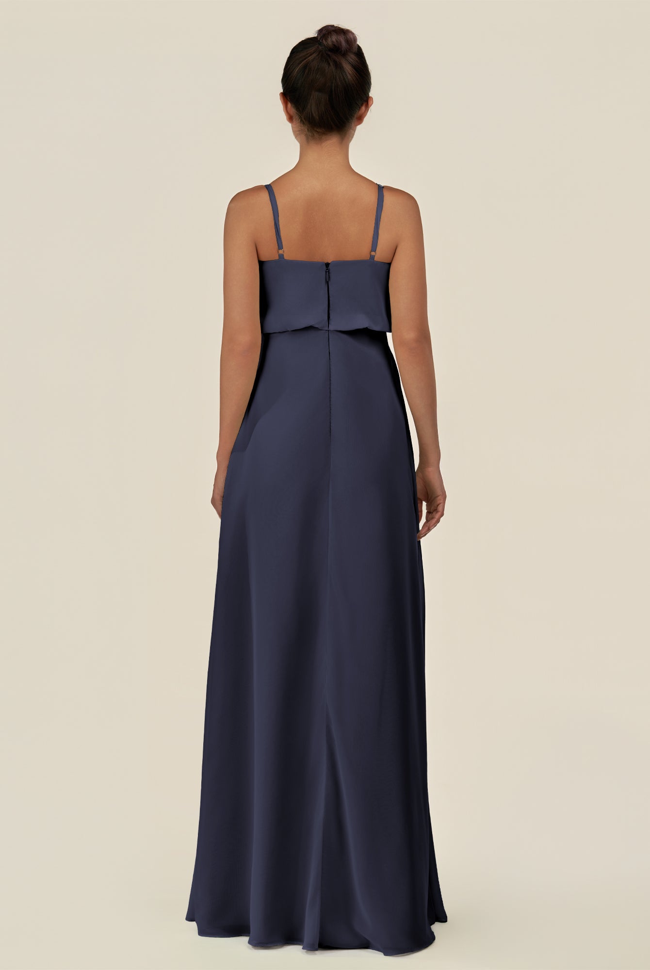 KissDress-Alix Dusk Blue A Line Chiffon V Neck Ruffled Overlay Long Bridesmaid Dress