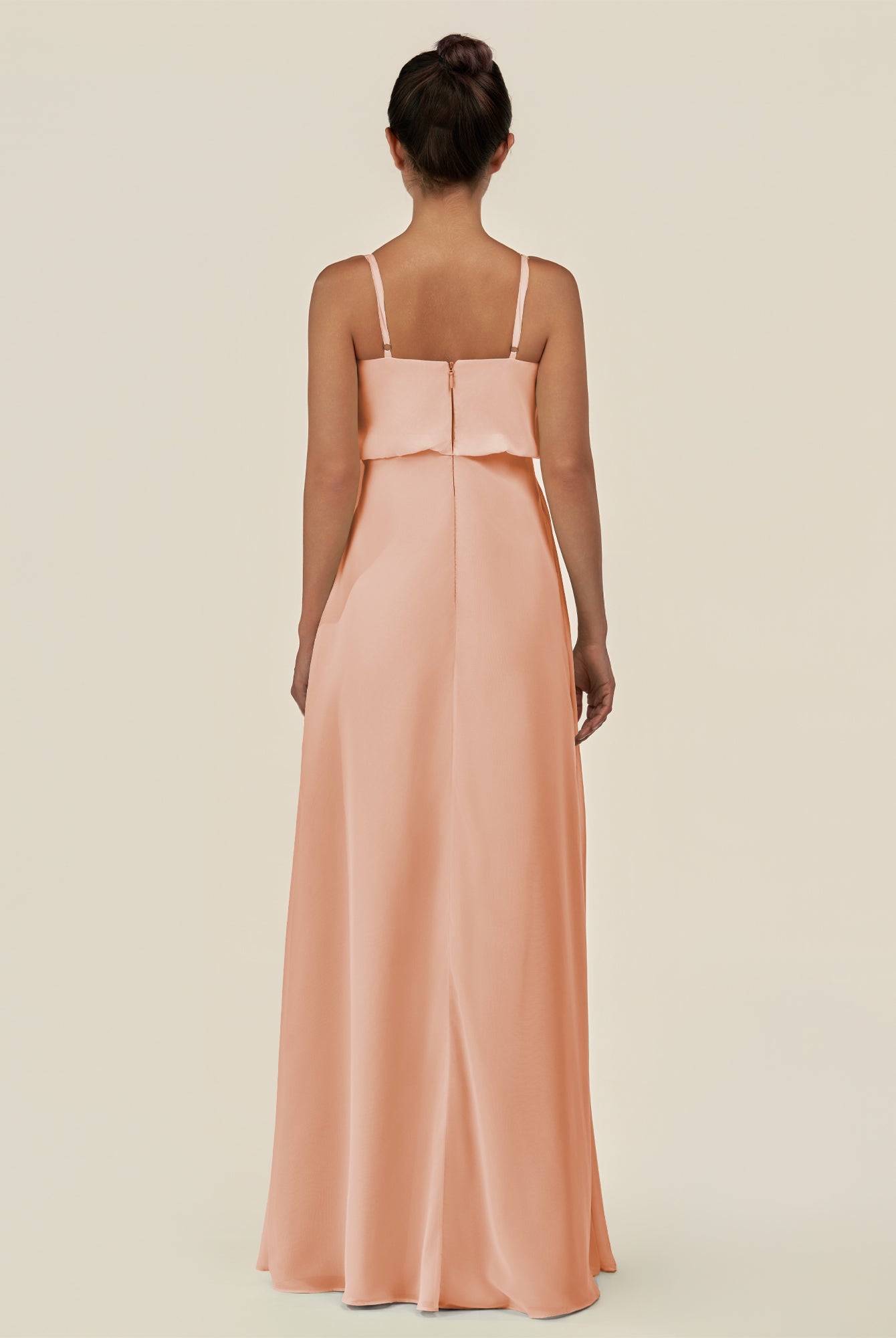 KissDress-Alix English Rose A Line Chiffon V Neck Ruffled Overlay Long Bridesmaid Dress