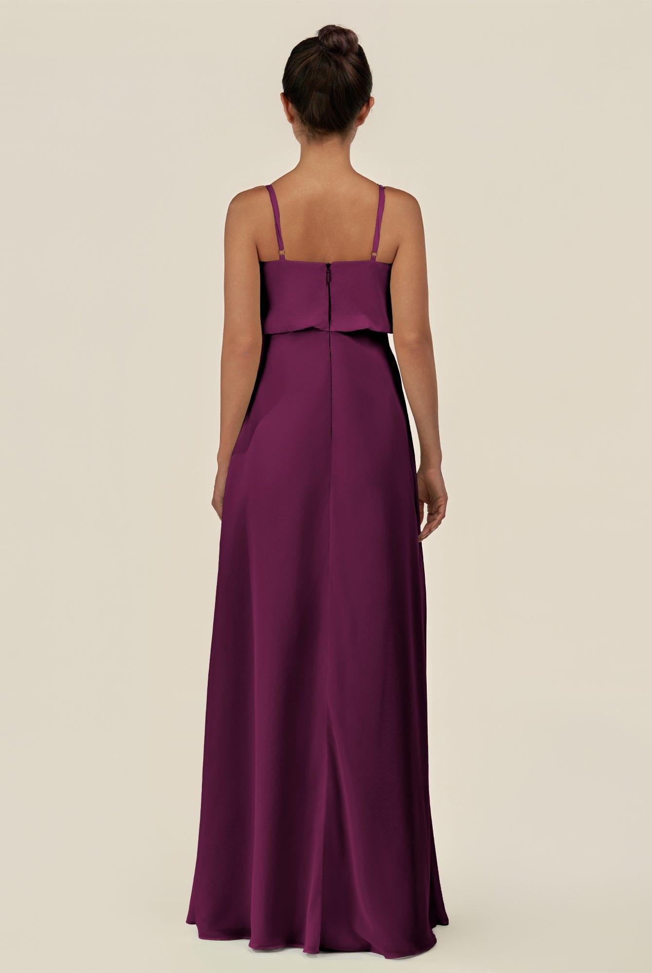 KissDress-Alix Fig A Line Chiffon V Neck Ruffled Overlay Long Bridesmaid Dress
