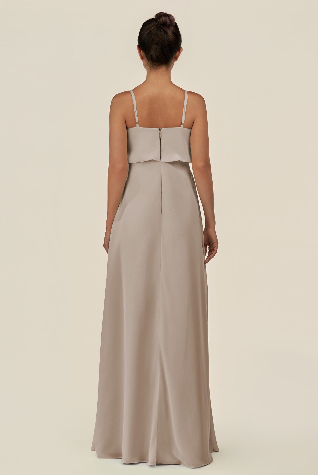 KissDress-Alix Frost A Line Chiffon V Neck Ruffled Overlay Long Bridesmaid Dress