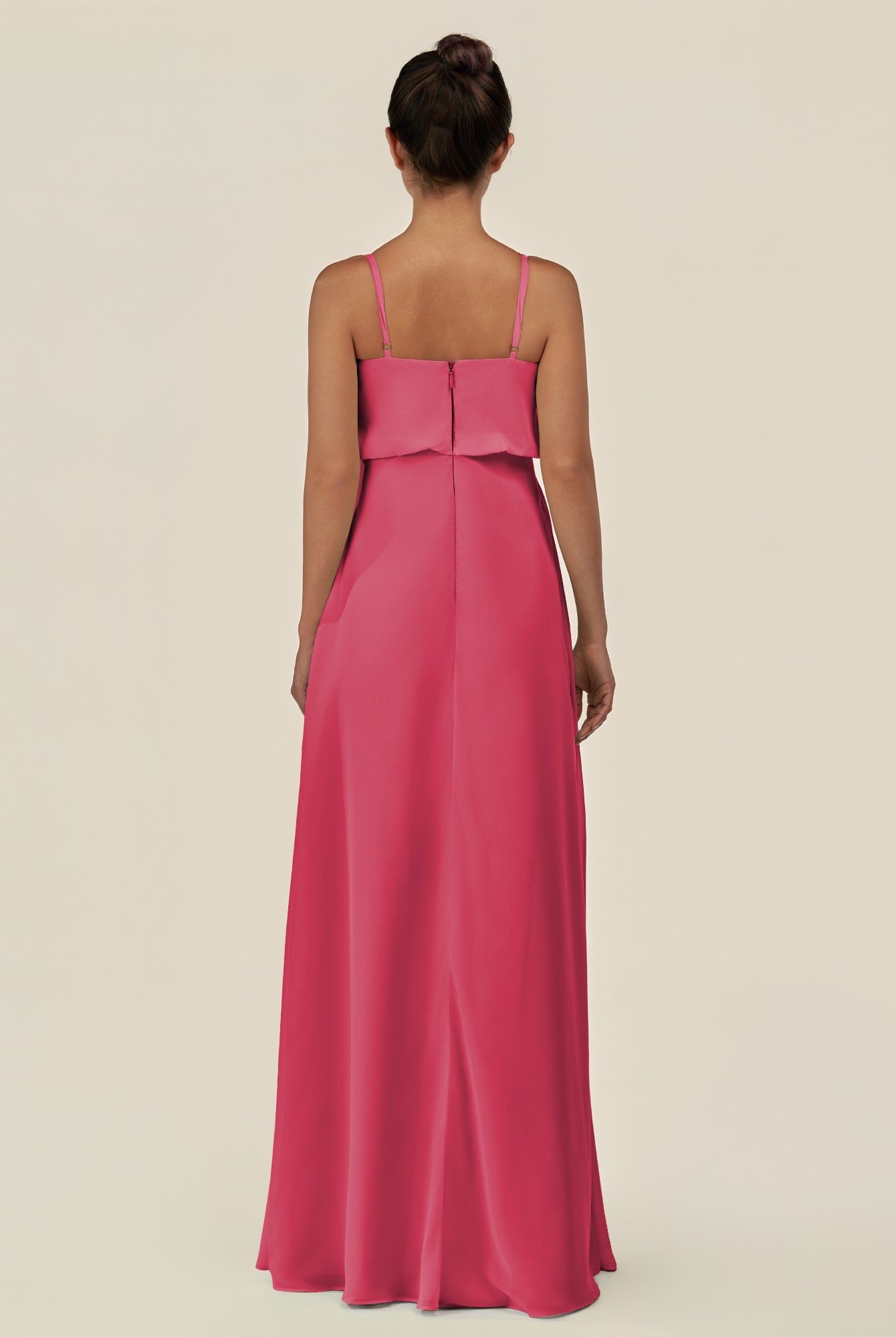 KissDress-Alix Fuchsia A Line Chiffon V Neck Ruffled Overlay Long Bridesmaid Dress