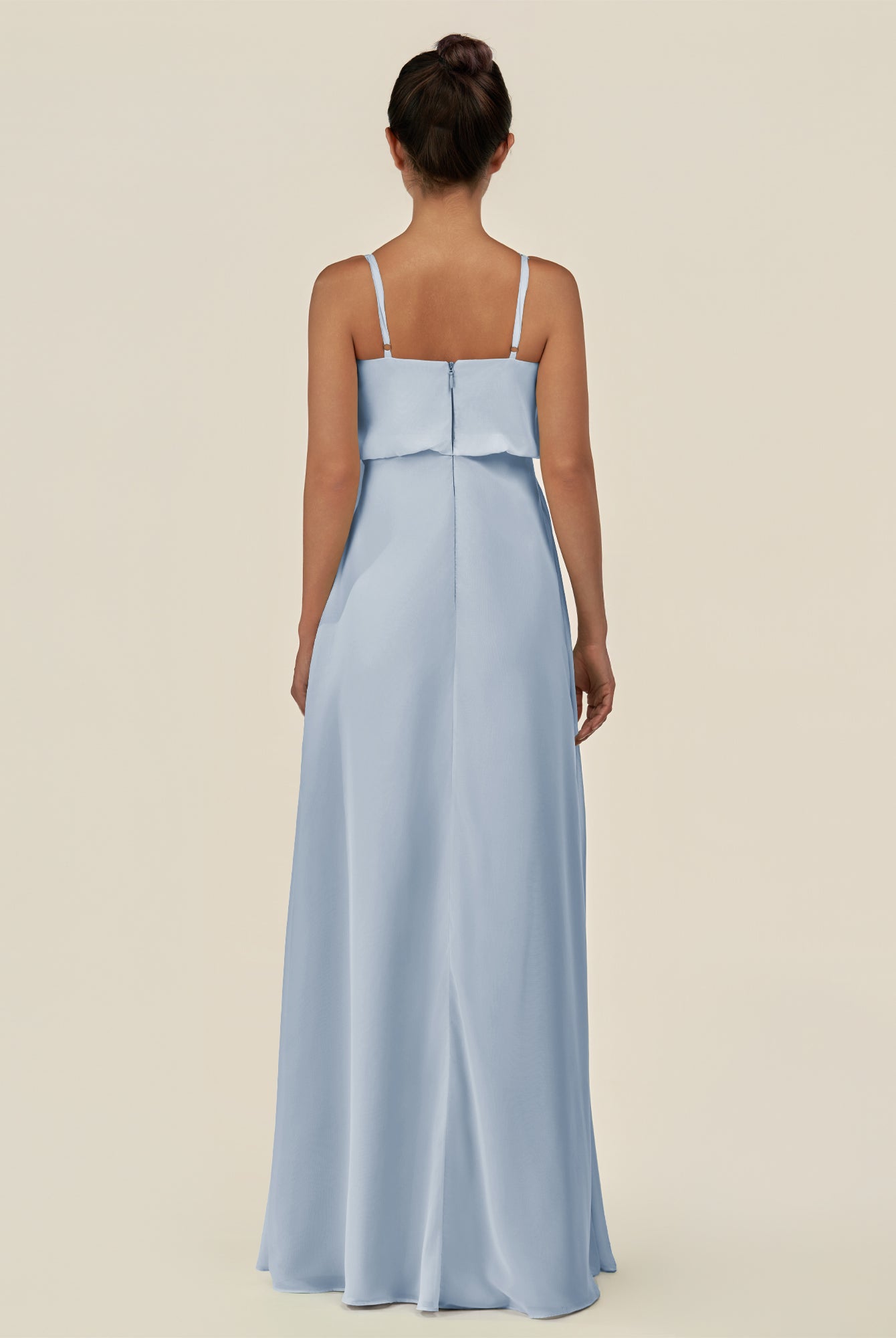 KissDress-Alix Ice A Line Chiffon V Neck Ruffled Overlay Long Bridesmaid Dress