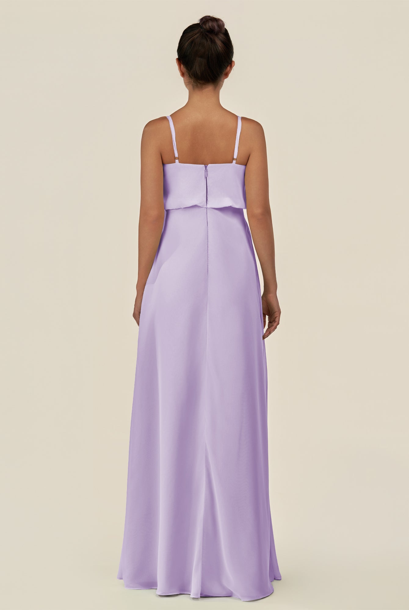 KissDress-Alix Lavender A Line Chiffon V Neck Ruffled Overlay Long Bridesmaid Dress