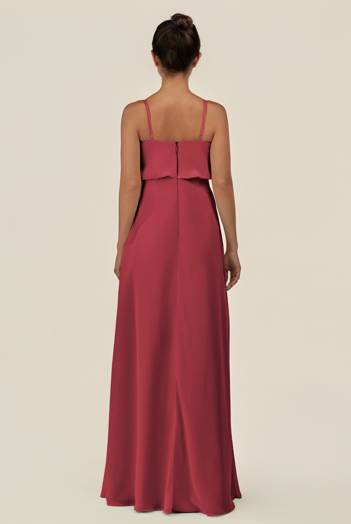 KissDress-Alix Merlot A Line Chiffon V Neck Ruffled Overlay Long Bridesmaid Dress