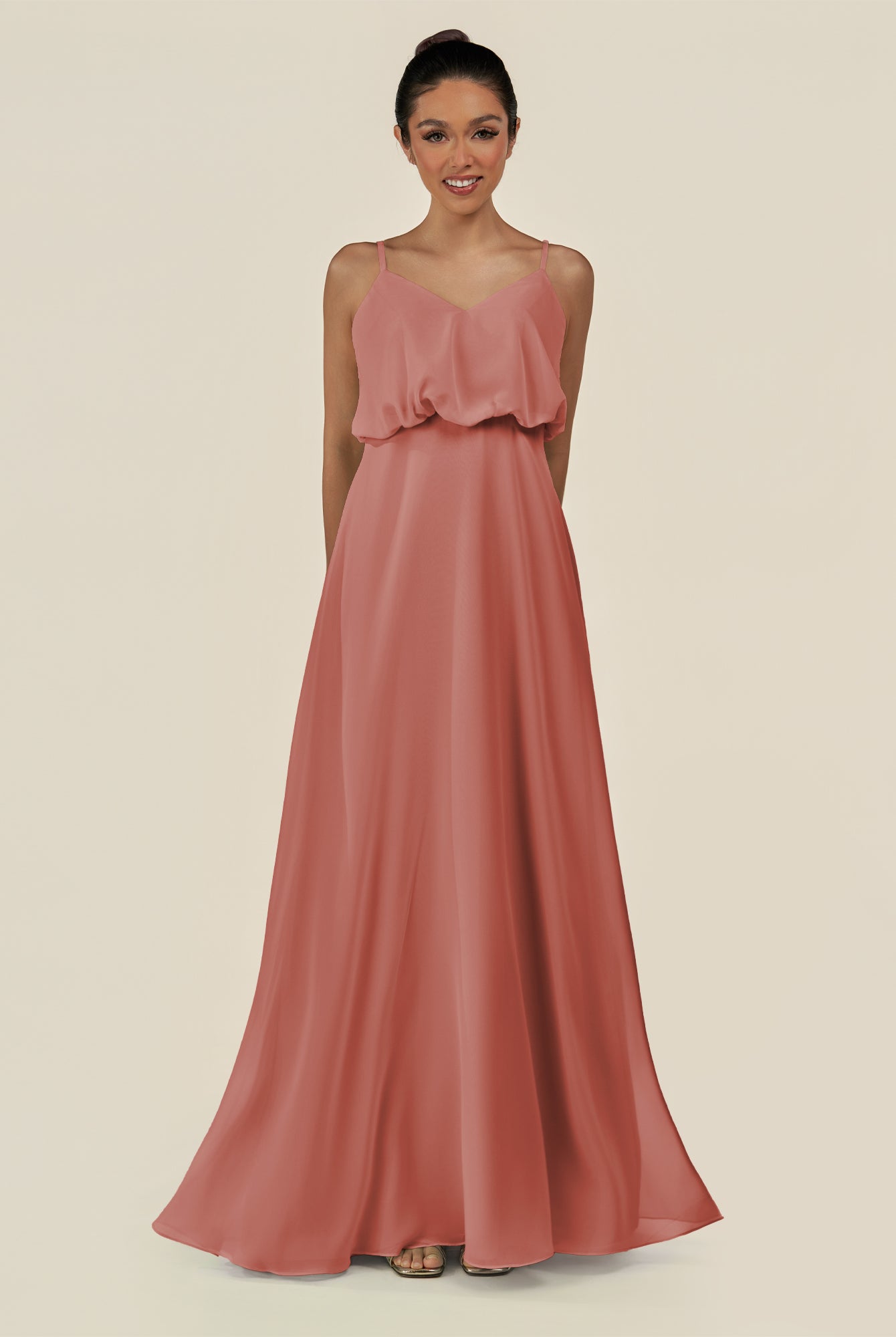 KissDress-Alix Mulberry A Line Chiffon V Neck Ruffled Overlay Long Bridesmaid Dress