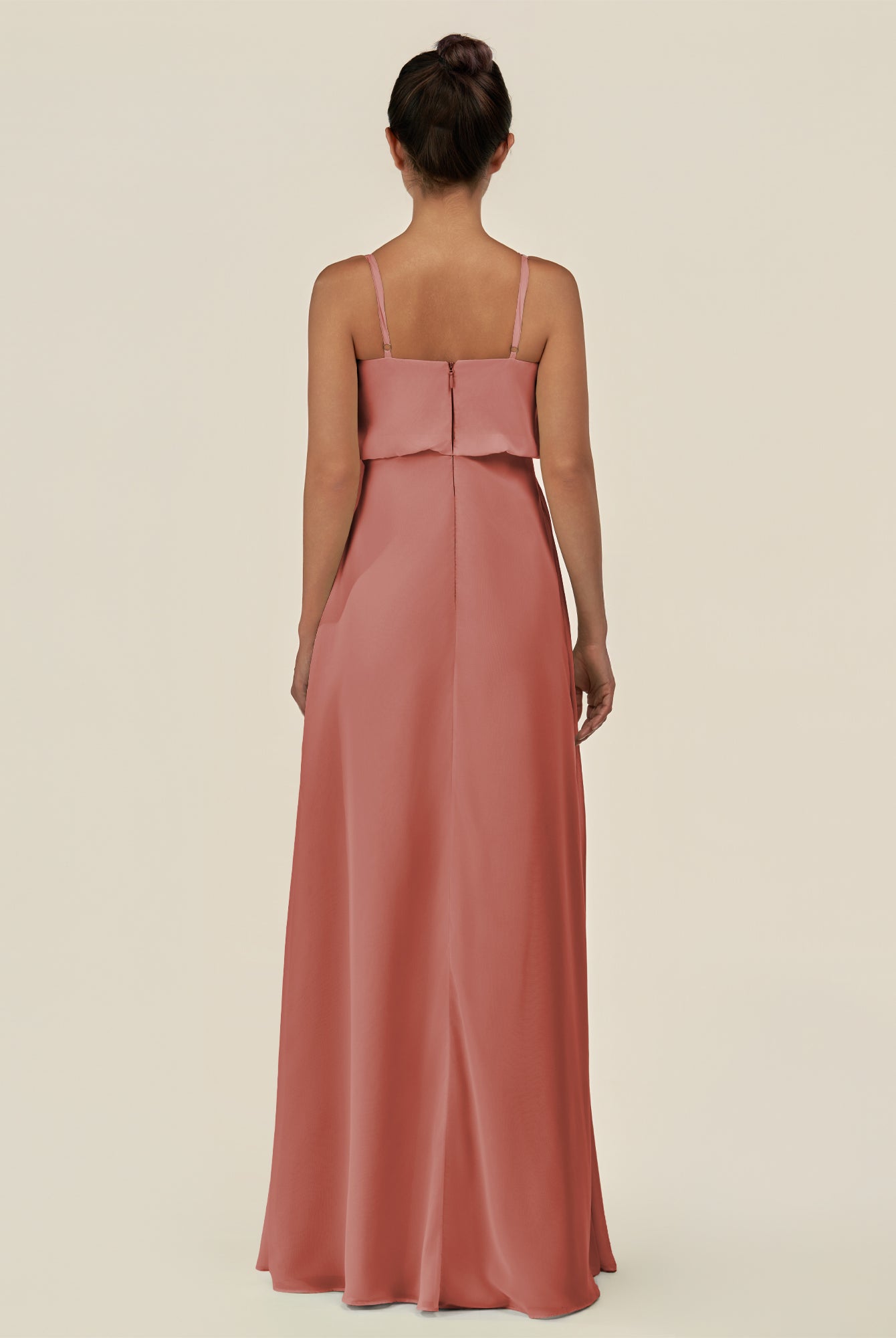 KissDress-Alix Mulberry A Line Chiffon V Neck Ruffled Overlay Long Bridesmaid Dress