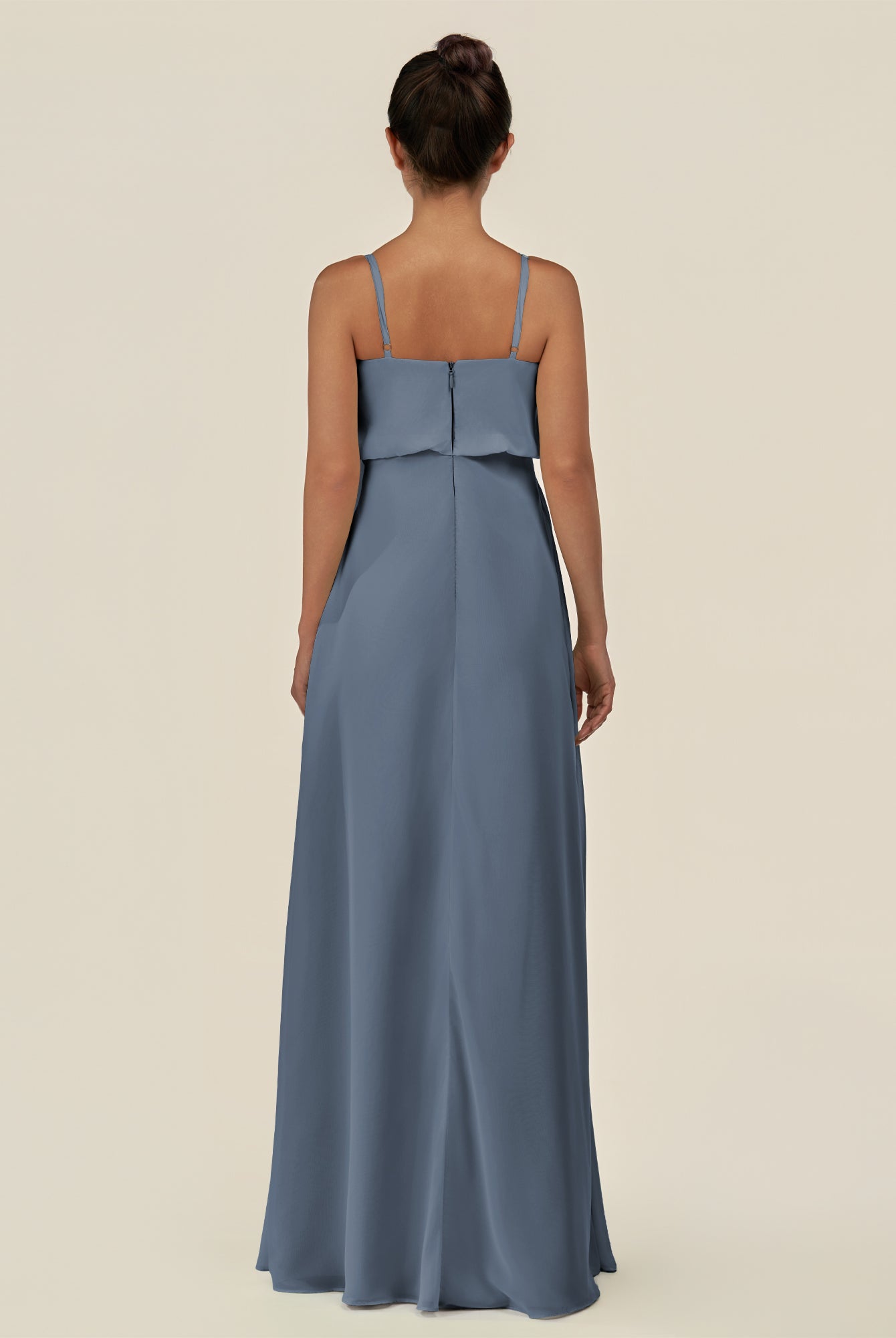 KissDress-Alix Neptune A Line Chiffon V Neck Ruffled Overlay Long Bridesmaid Dress