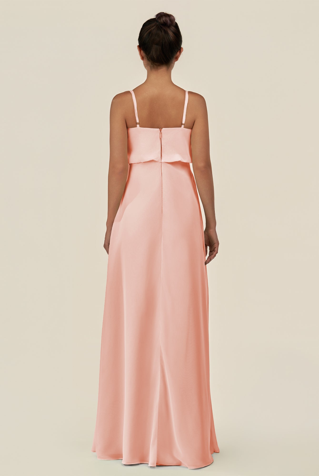 KissDress-Alix Rose Petal A Line Chiffon V Neck Ruffled Overlay Long Bridesmaid Dress