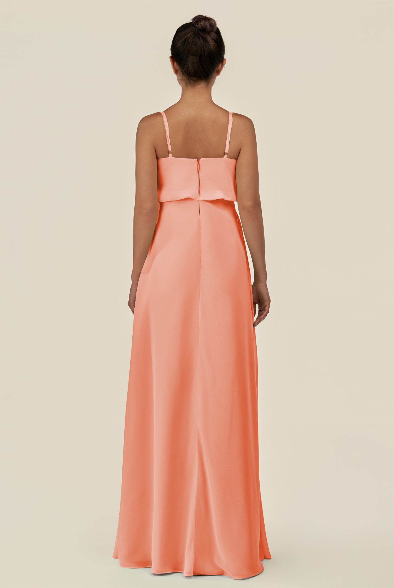 KissDress-Alix Rosette A Line Chiffon V Neck Ruffled Overlay Long Bridesmaid Dress