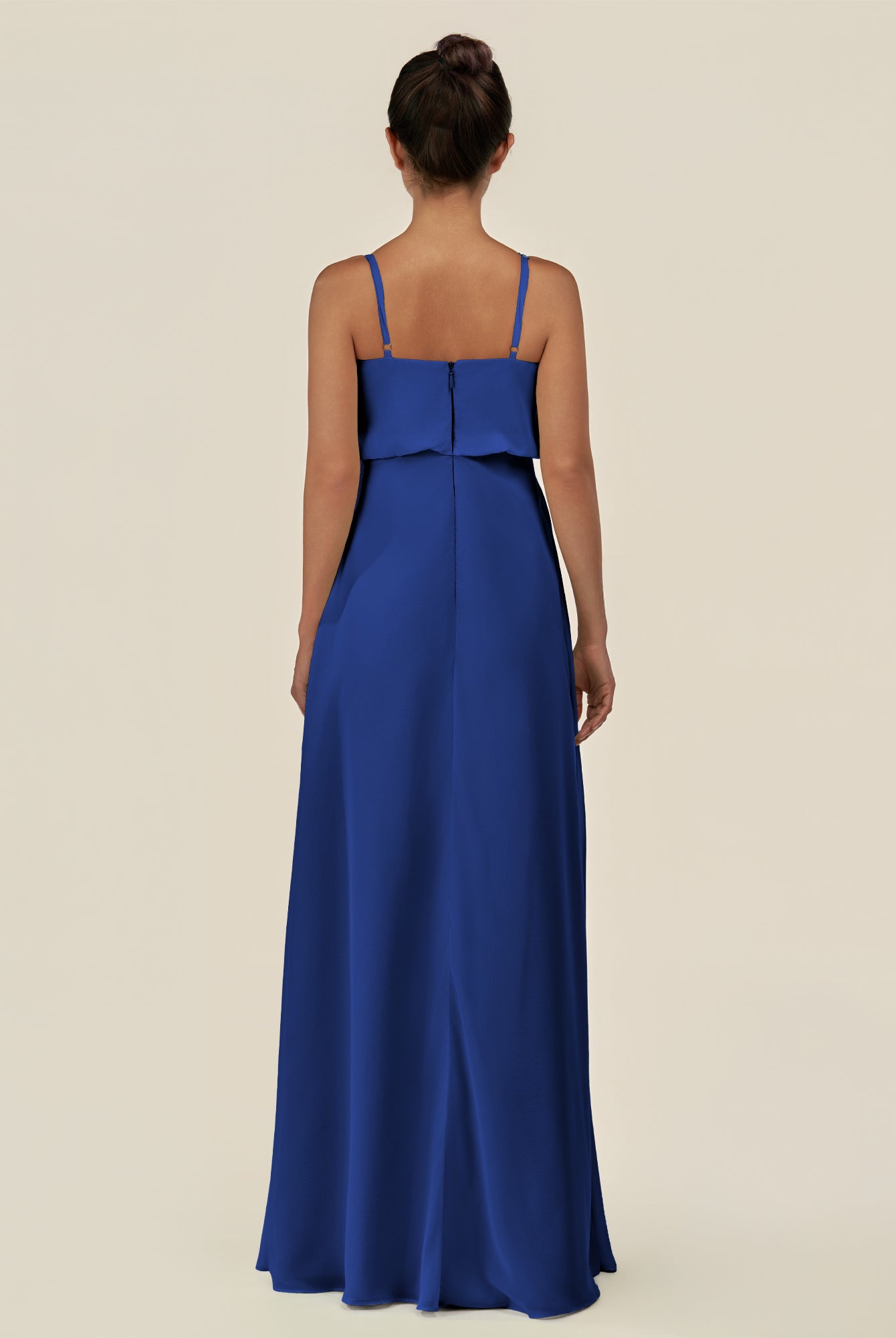 KissDress-Alix Royal Blue A Line Chiffon V Neck Ruffled Overlay Long Bridesmaid Dress