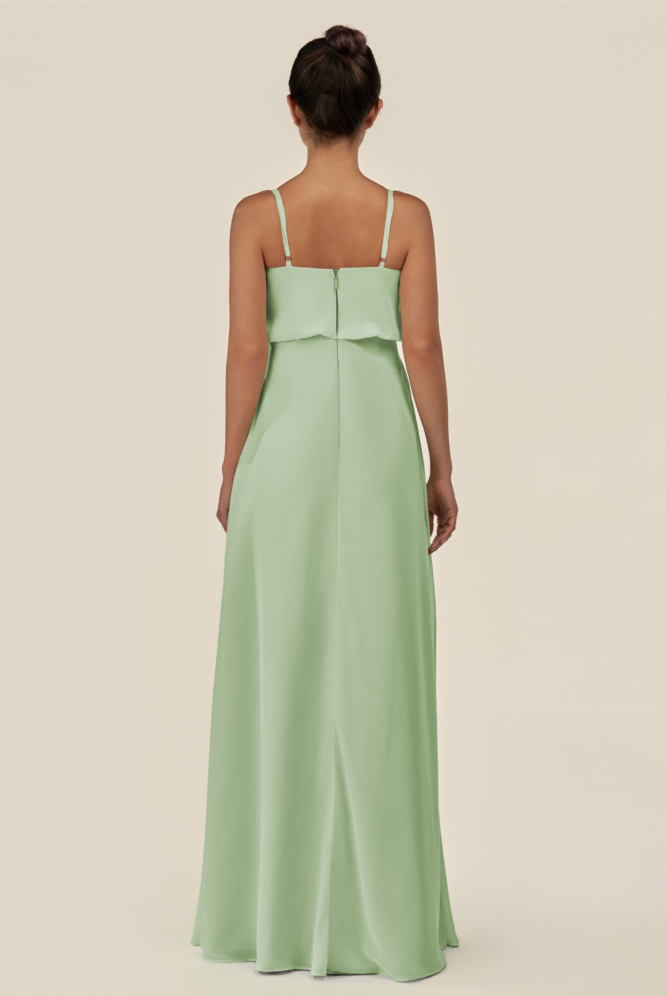 KissDress-Alix Sage A Line Chiffon V Neck Ruffled Overlay Long Bridesmaid Dress