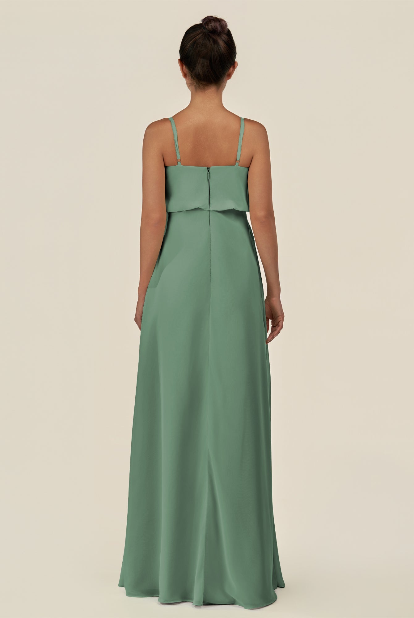 KissDress-Alix Sea Glass A Line Chiffon V Neck Ruffled Overlay Long Bridesmaid Dress