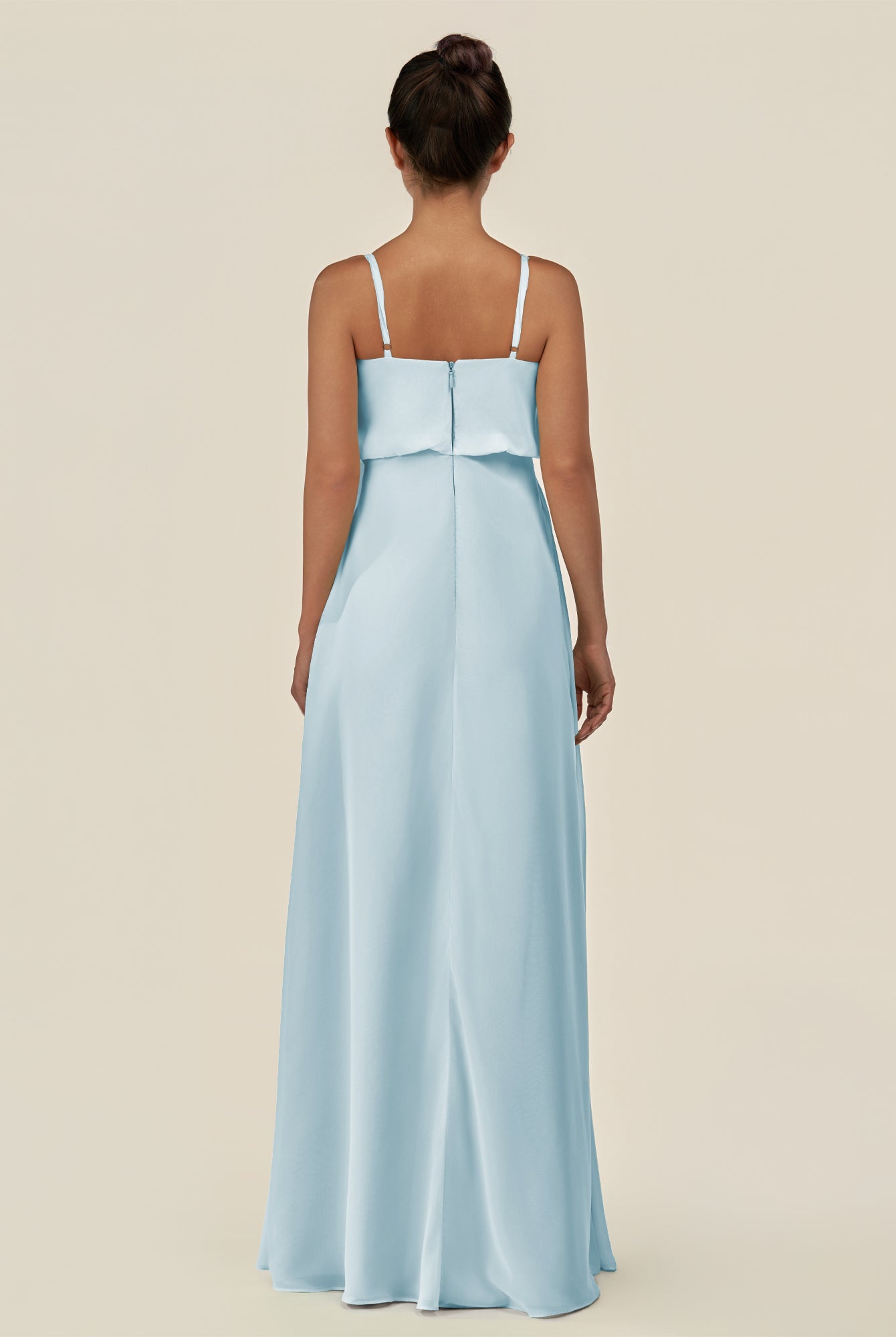 KissDress-Alix Sky Blue A Line Chiffon V Neck Ruffled Overlay Long Bridesmaid Dress