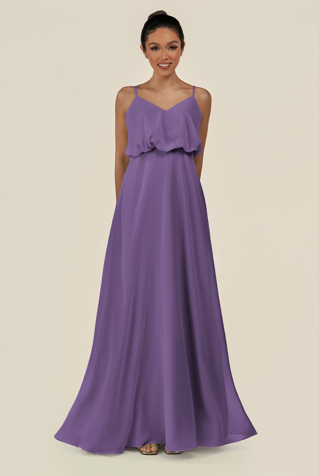 KissDress-Alix Tahiti A Line Chiffon V Neck Ruffled Overlay Long Bridesmaid Dress