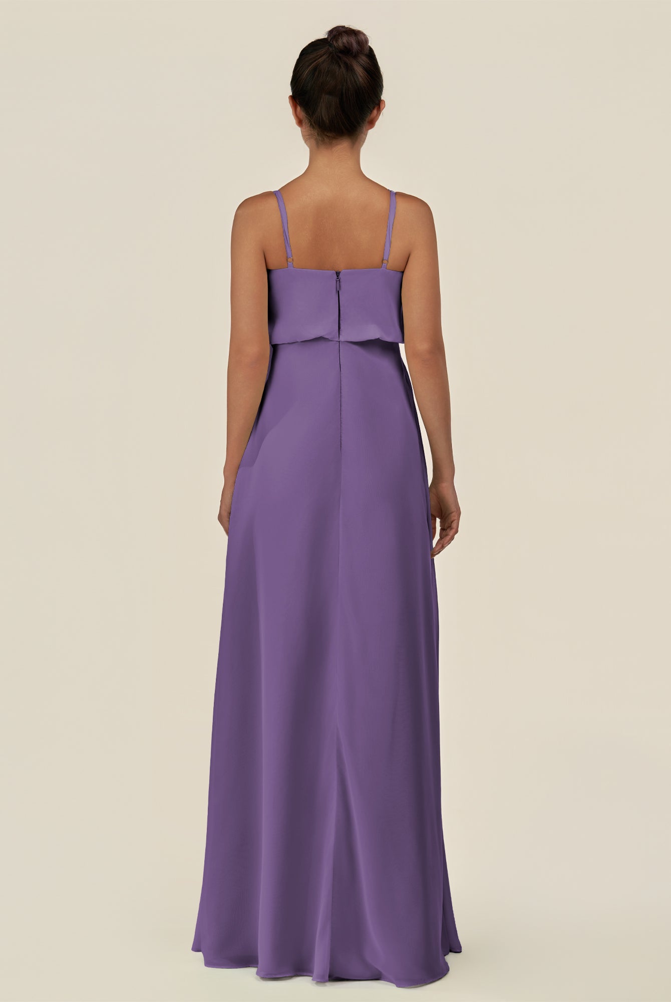 KissDress-Alix Tahiti A Line Chiffon V Neck Ruffled Overlay Long Bridesmaid Dress