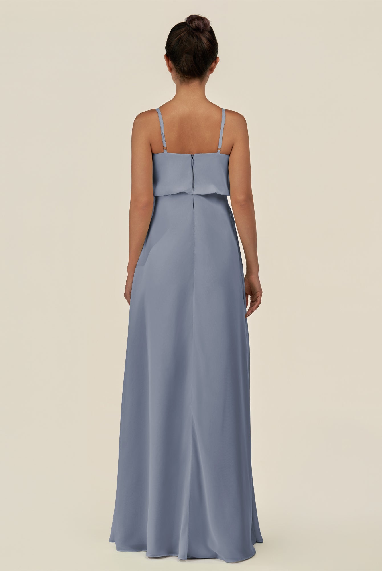 KissDress-Alix Twilight A Line Chiffon V Neck Ruffled Overlay Long Bridesmaid Dress
