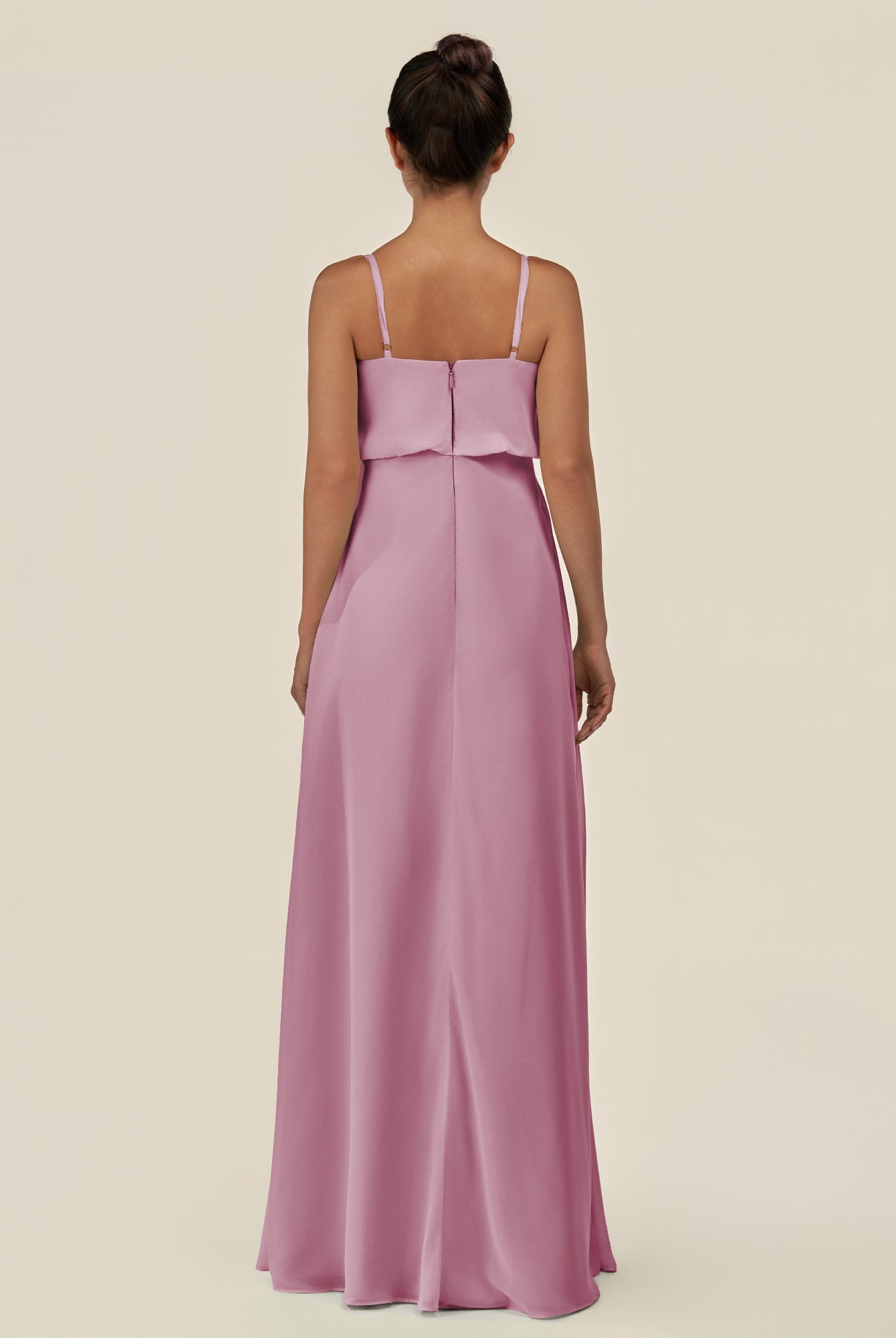 KissDress-Alix Vintage Mauve A Line Chiffon V Neck Ruffled Overlay Long Bridesmaid Dress