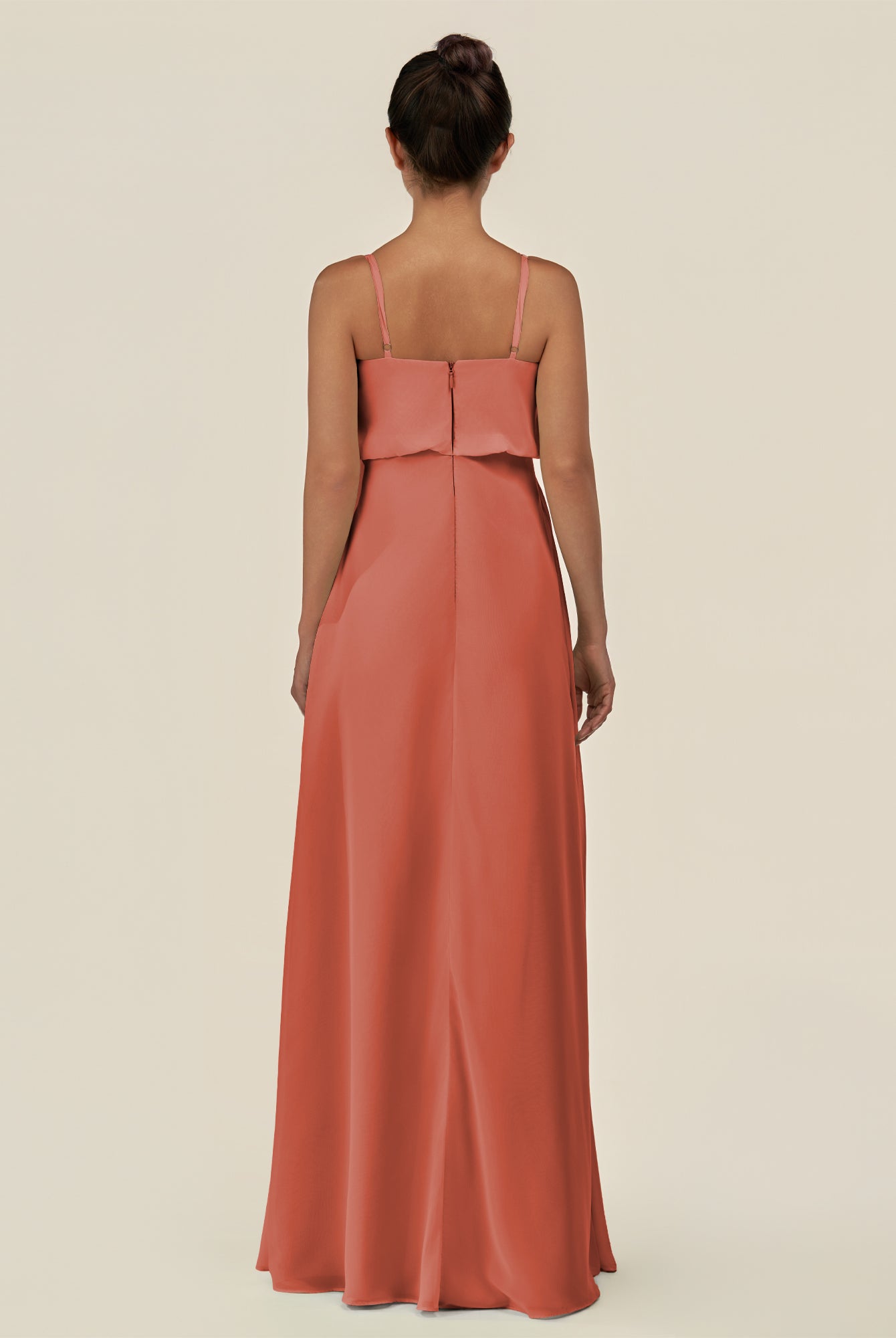 KissDress-Alix Wild Rose A Line Chiffon V Neck Ruffled Overlay Long Bridesmaid Dress