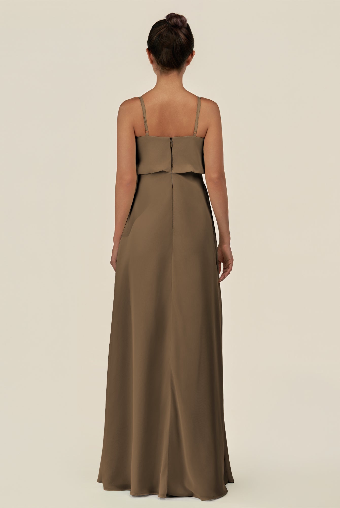 KissDress-Alix Willow Green A Line Chiffon V Neck Ruffled Overlay Long Bridesmaid Dress