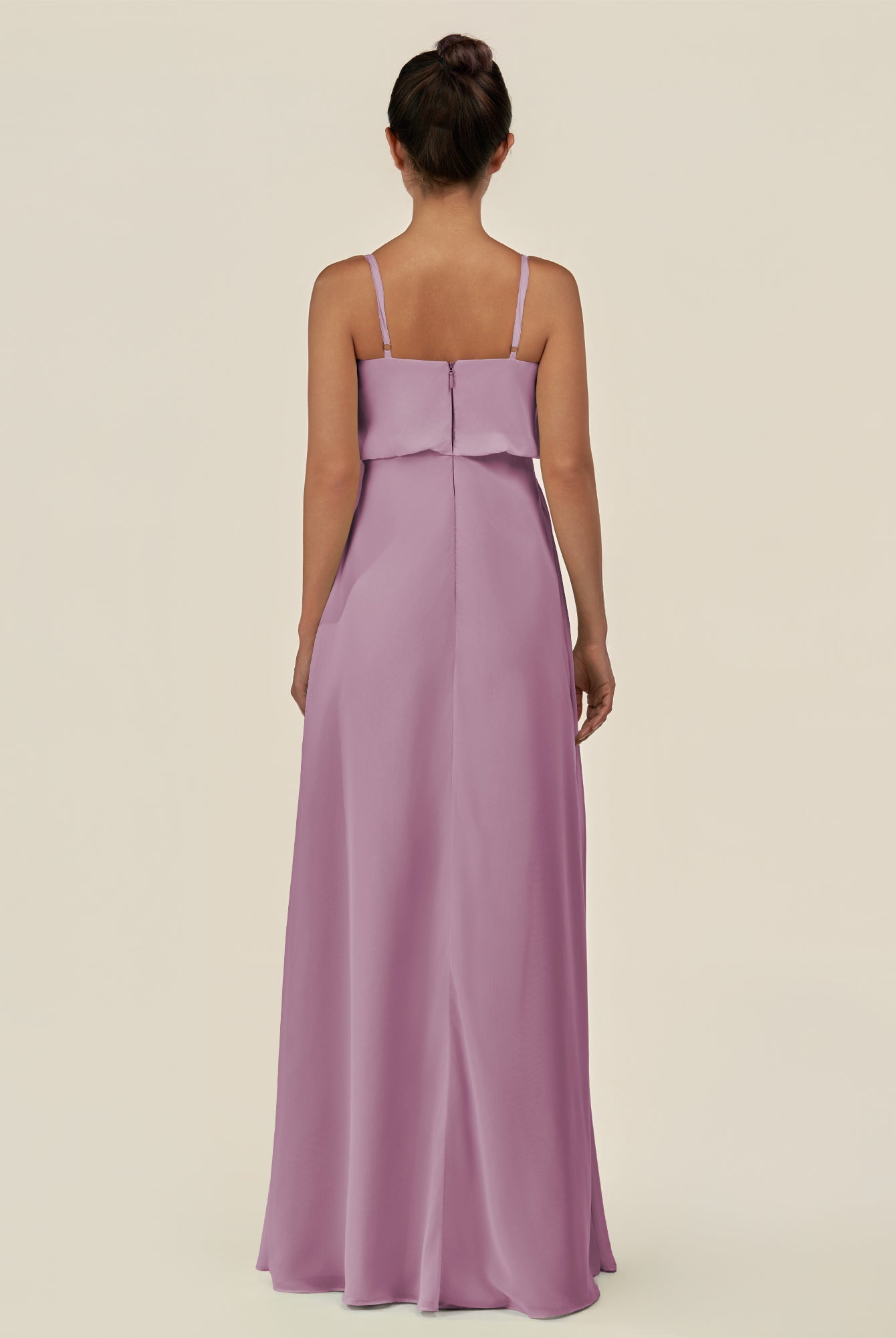 KissDress-Alix Wisteria A Line Chiffon V Neck Ruffled Overlay Long Bridesmaid Dress