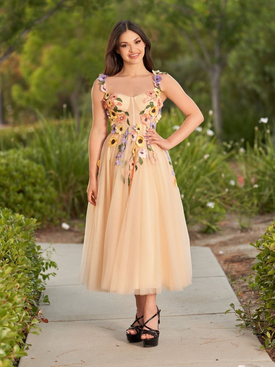 Amabel | 3D Flower Tulle Ankle Length Prom Dresses - KissProm
