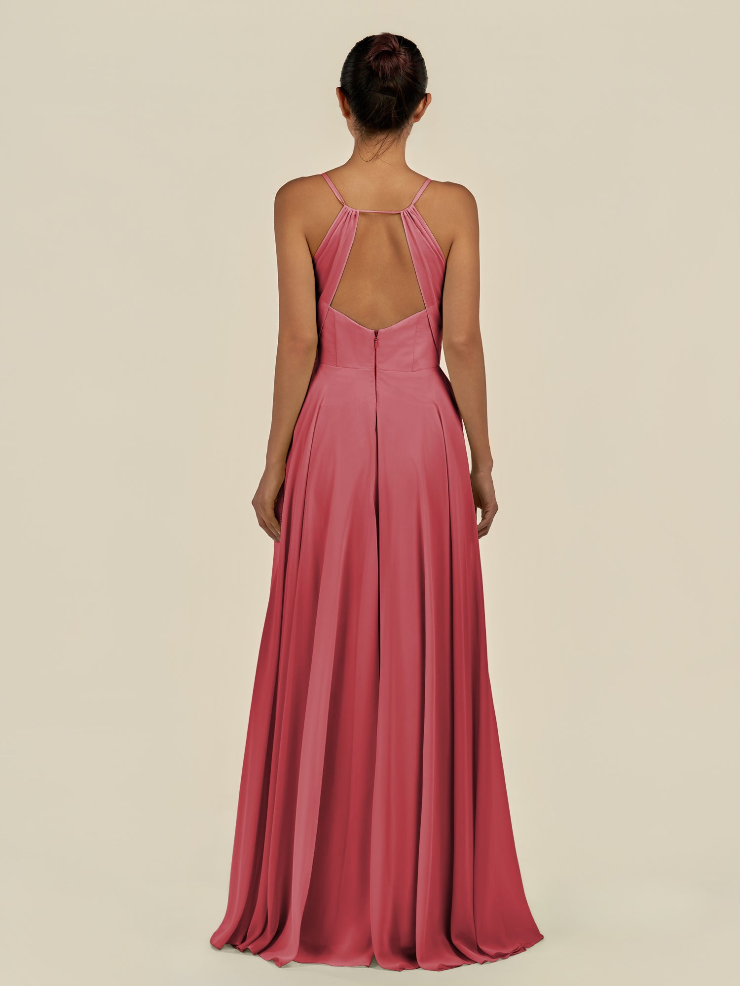 KissDress-Amirae Merlot A Line Chiffon V Neck Long Bridesmaid Dress with Cinched Waistline