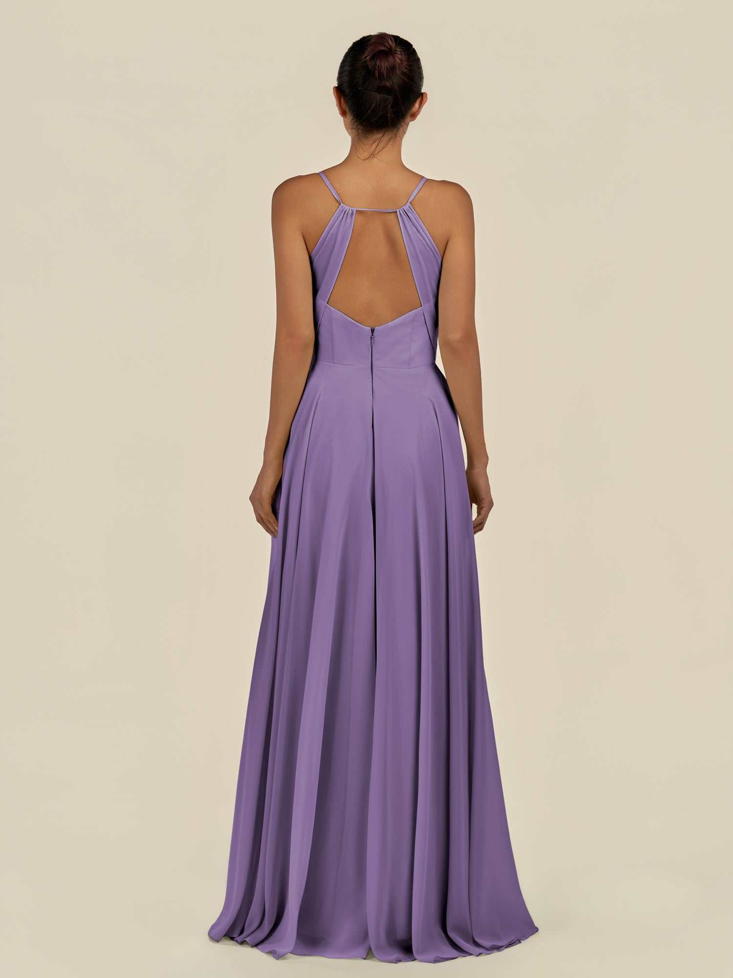 KissDress-Amirae Tahiti A Line Chiffon V Neck Long Bridesmaid Dress with Cinched Waistline