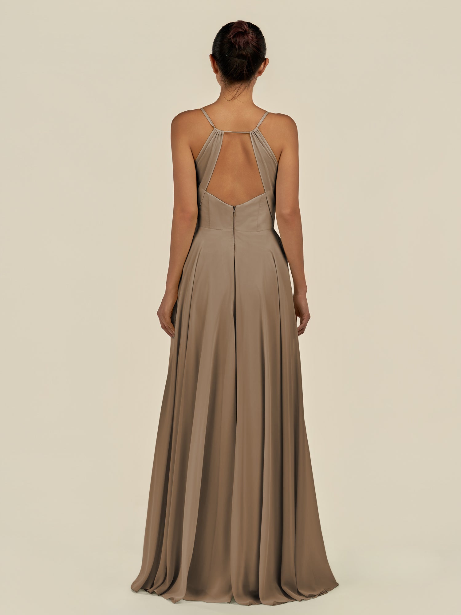 KissDress-Amirae Willow Green A Line Chiffon V Neck Long Bridesmaid Dress with Cinched Waistline