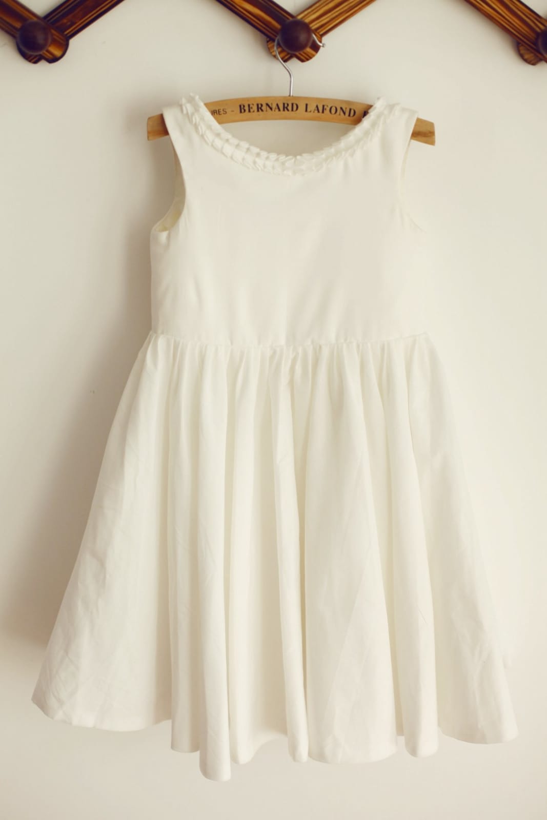 U Back Cotton Ruffle Neckline Flower Girl Dress