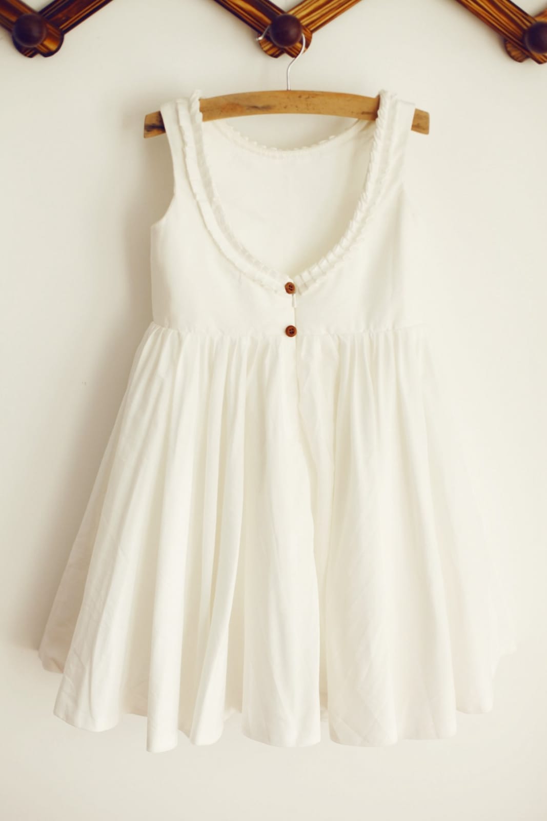 U Back Cotton Ruffle Neckline Flower Girl Dress