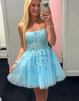 A-Line Tulle Lace Homecoming Dress with Appliques