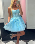 A-Line Tulle Lace Homecoming Dress with Appliques