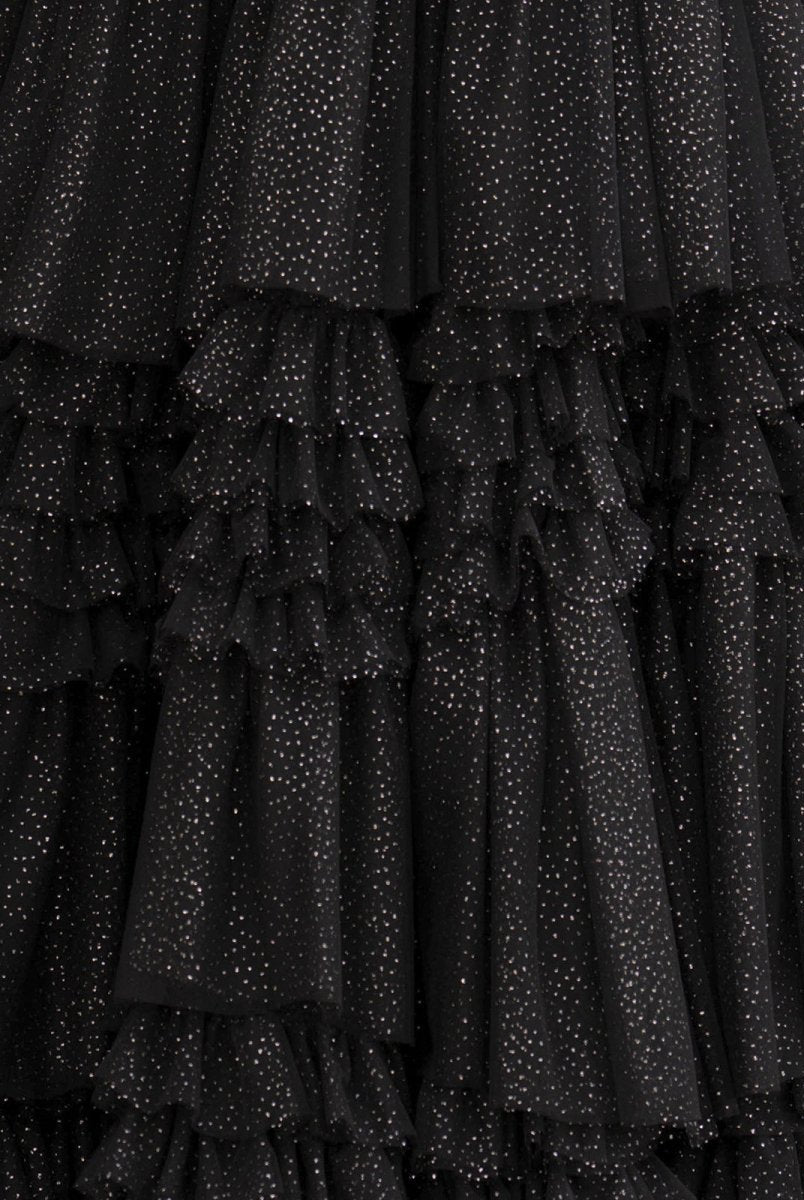 Emerson |A - Line Deep V Neck Tiered Long Glitter Tulle Prom Dress - KissProm