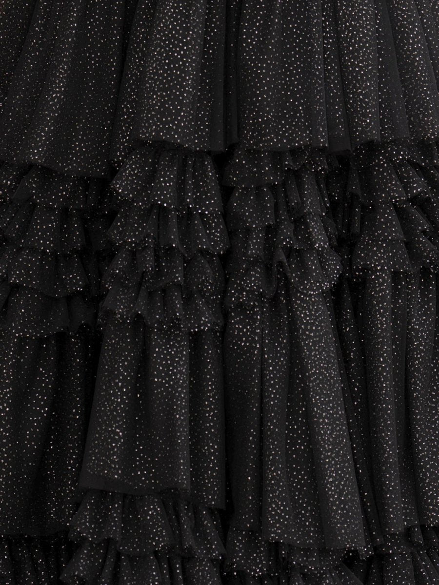 Emerson |A - Line Deep V Neck Tiered Long Glitter Tulle Prom Dress - KissProm