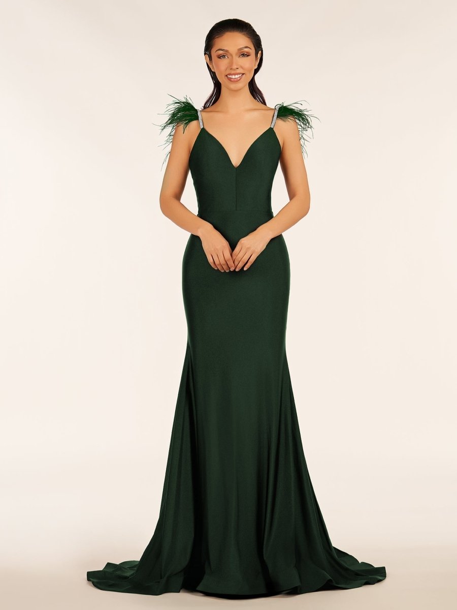 Stephanie |Mermaid Backless Jersey Prom Dress with Feathers - KissProm