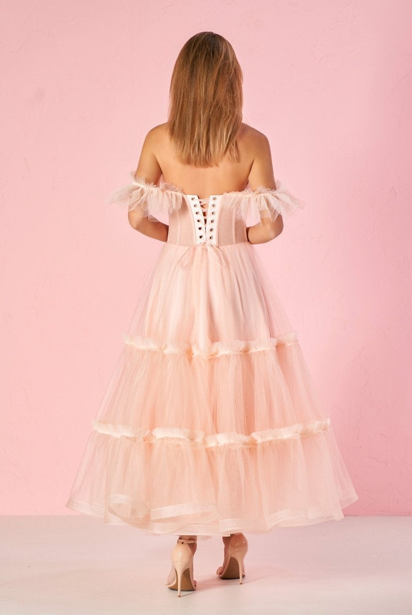 Katalina |A - Line Corset Ruffled Tulle Prom Dress - KissProm