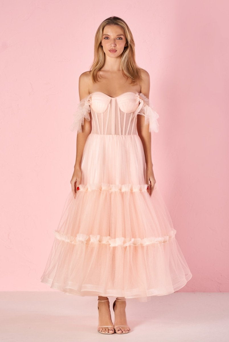 Katalina |A - Line Corset Ruffled Tulle Prom Dress - KissProm