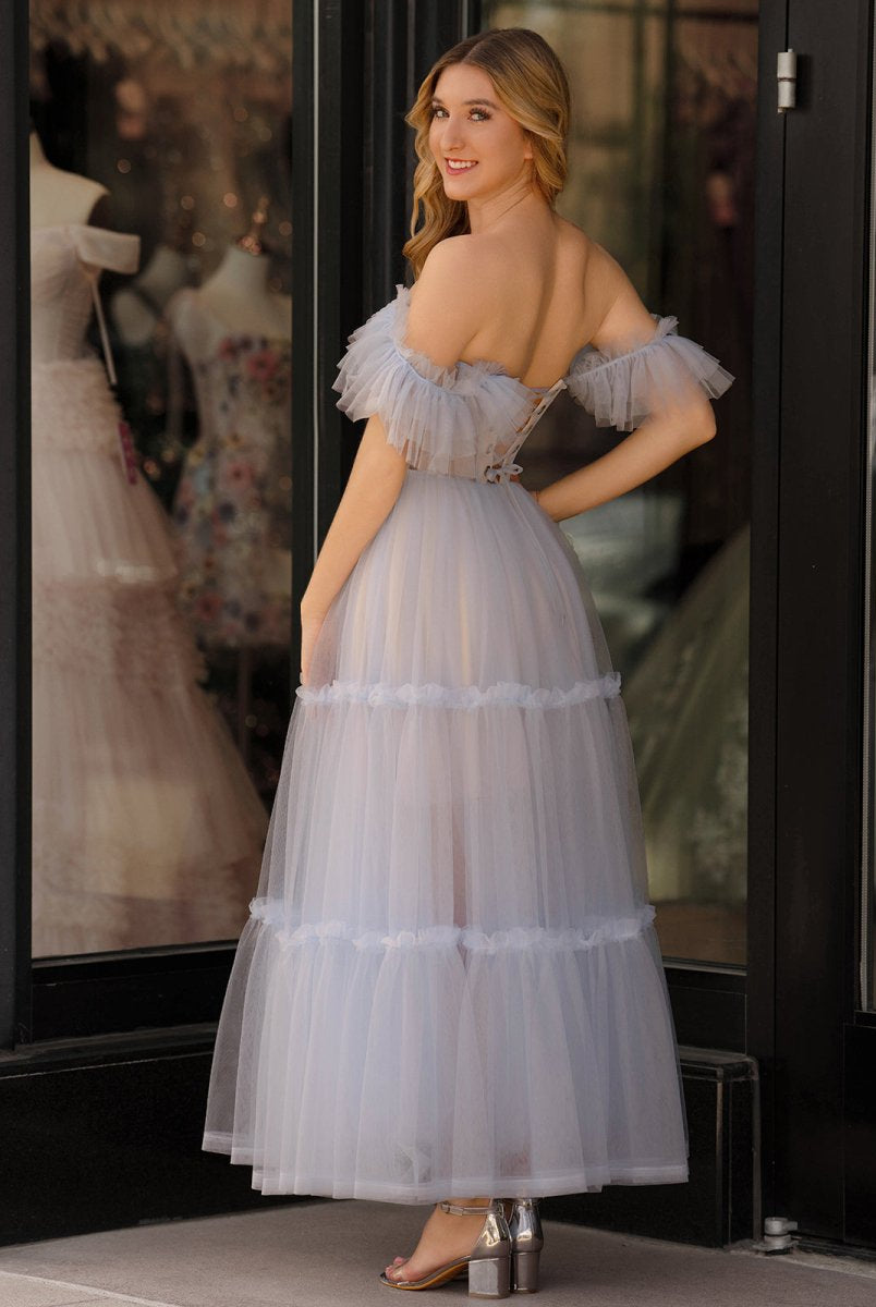 Katalina |A - Line Corset Ruffled Tulle Prom Dress - KissProm