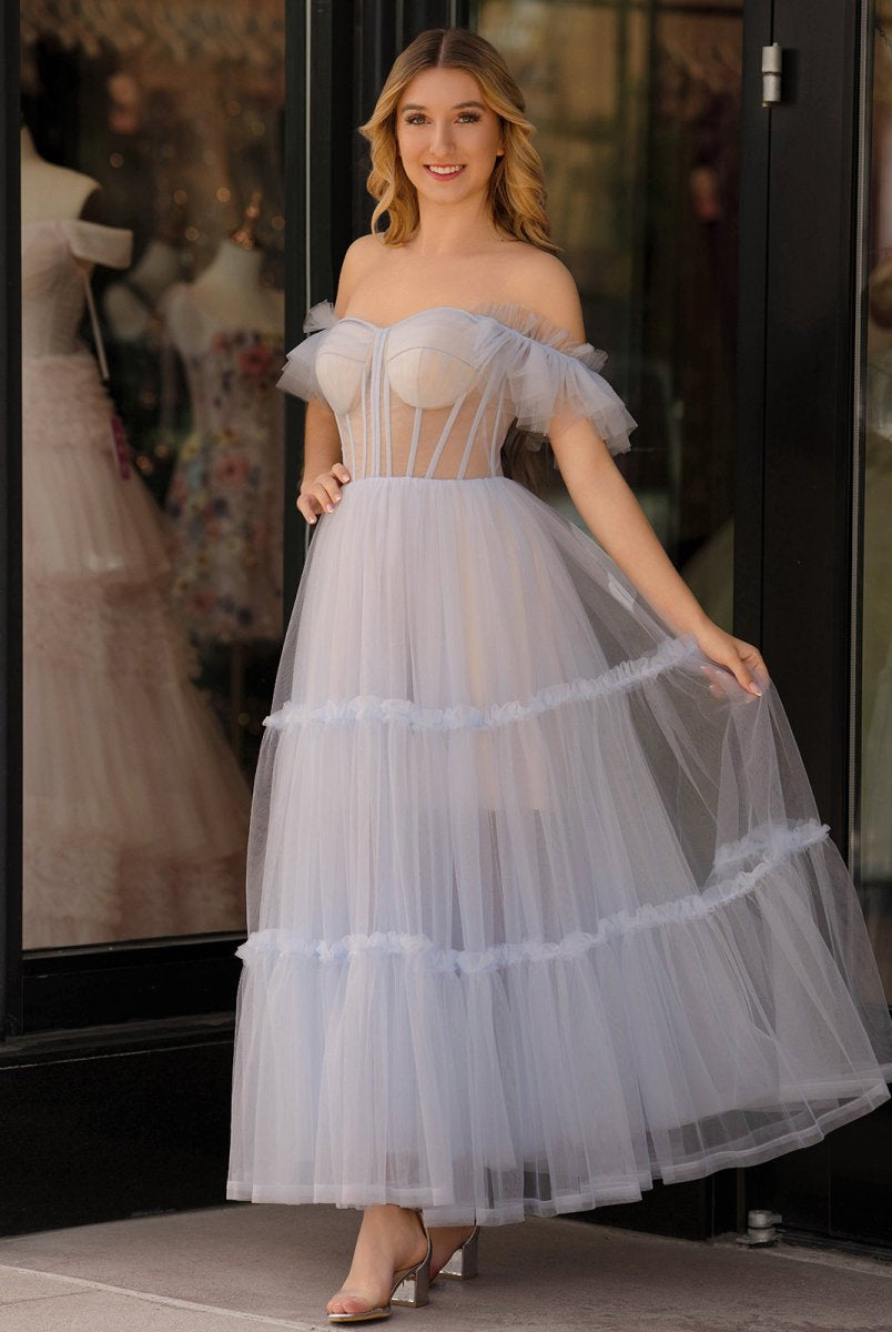 Katalina |A - Line Corset Ruffled Tulle Prom Dress - KissProm