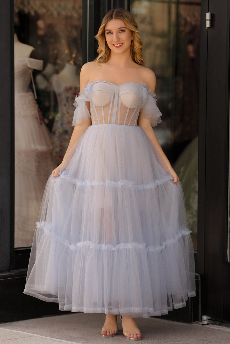 Katalina |A - Line Corset Ruffled Tulle Prom Dress - KissProm